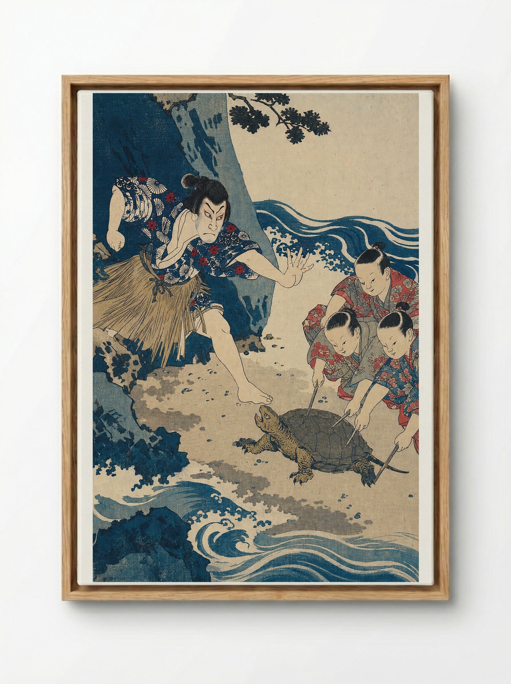 Urashima Taro and the Rescued Turtle - Framed Canvas Wood