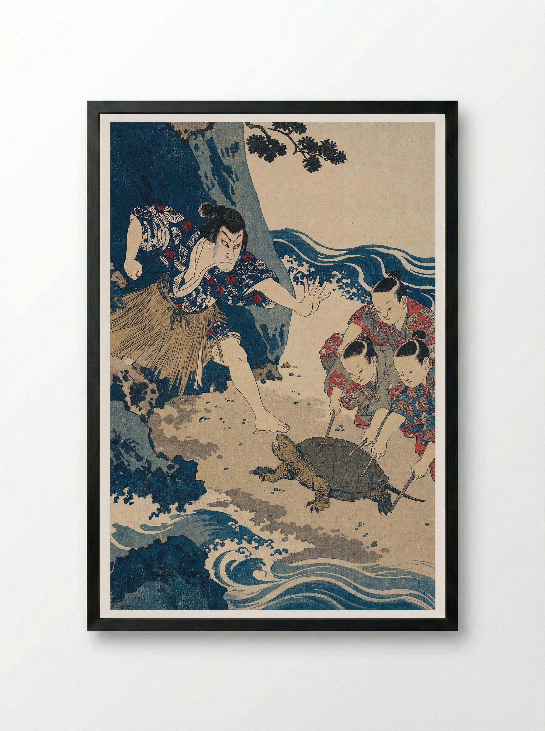 Urashima Taro and the Rescued Turtle - Framed Print Black
