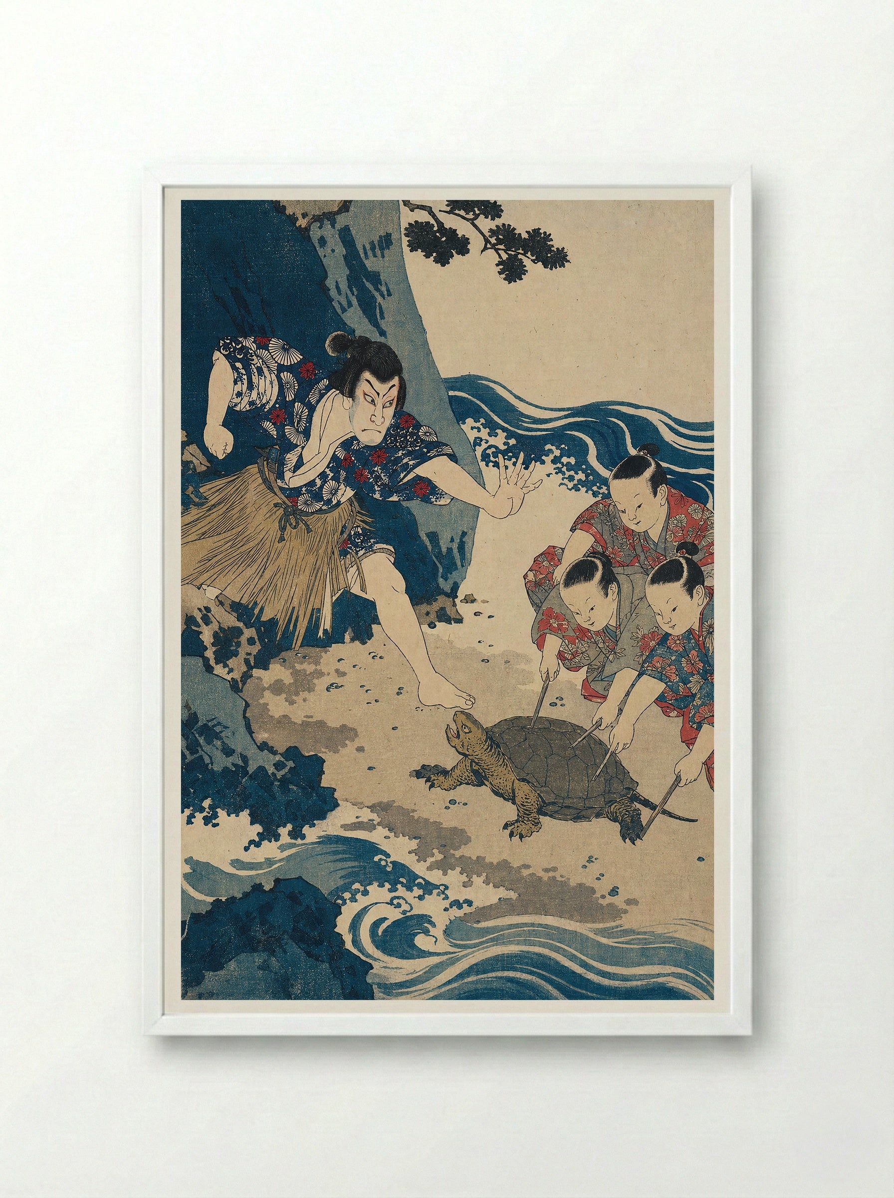 Urashima Taro and the Rescued Turtle - Framed Print White