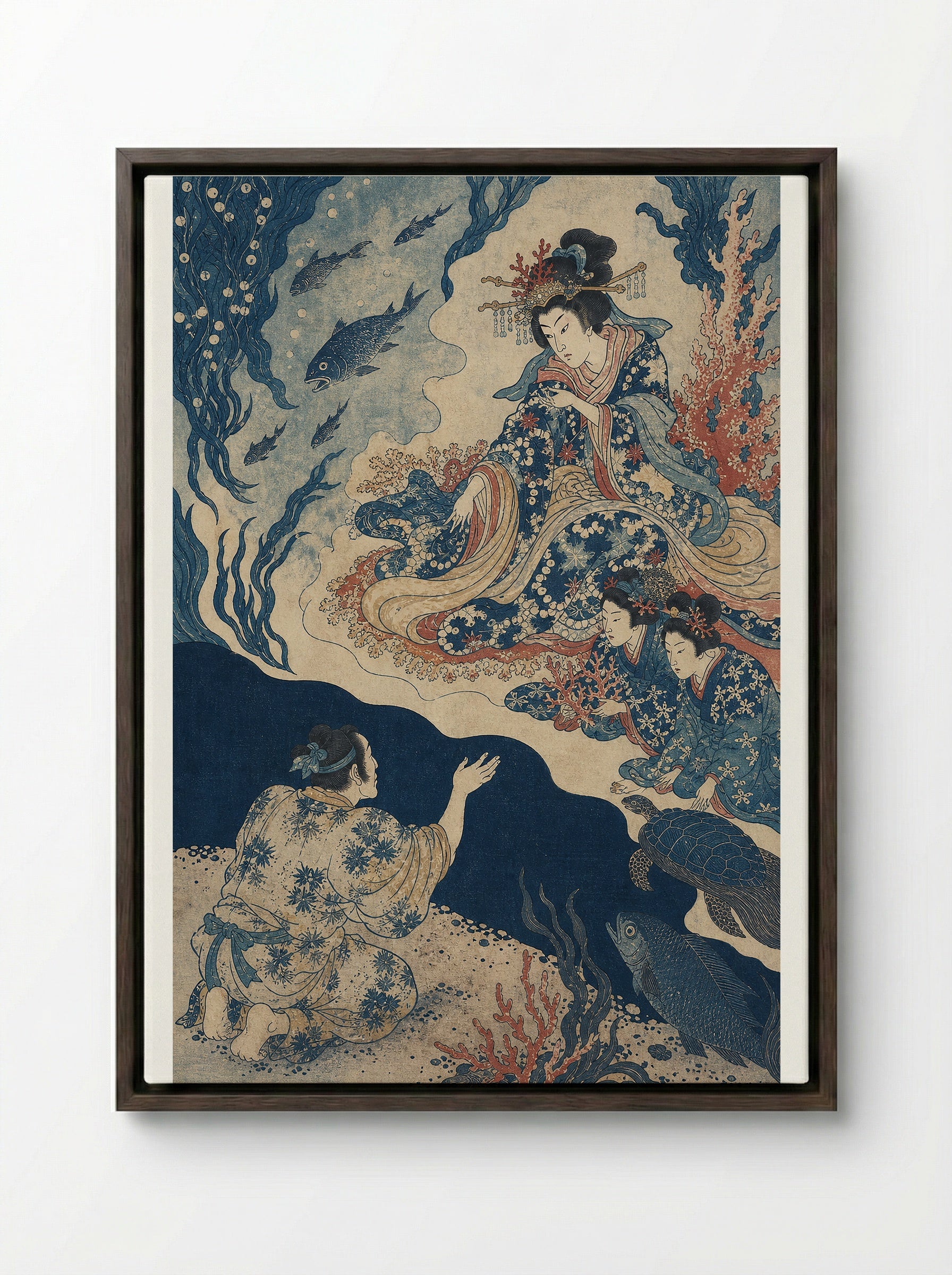 Urashima Taro at the Dragon Palace - Framed Canvas Dark Wood