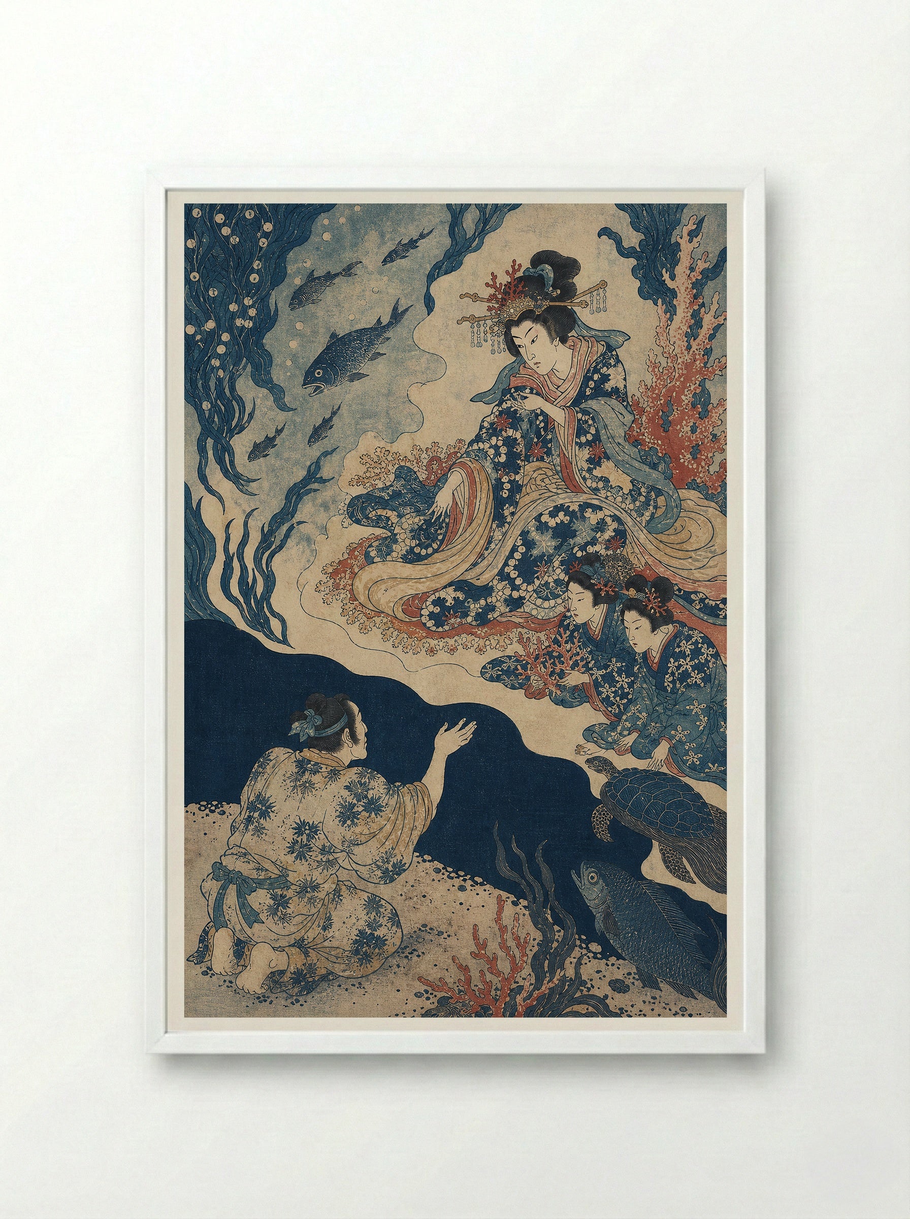 Urashima Taro at the Dragon Palace - Framed Print White