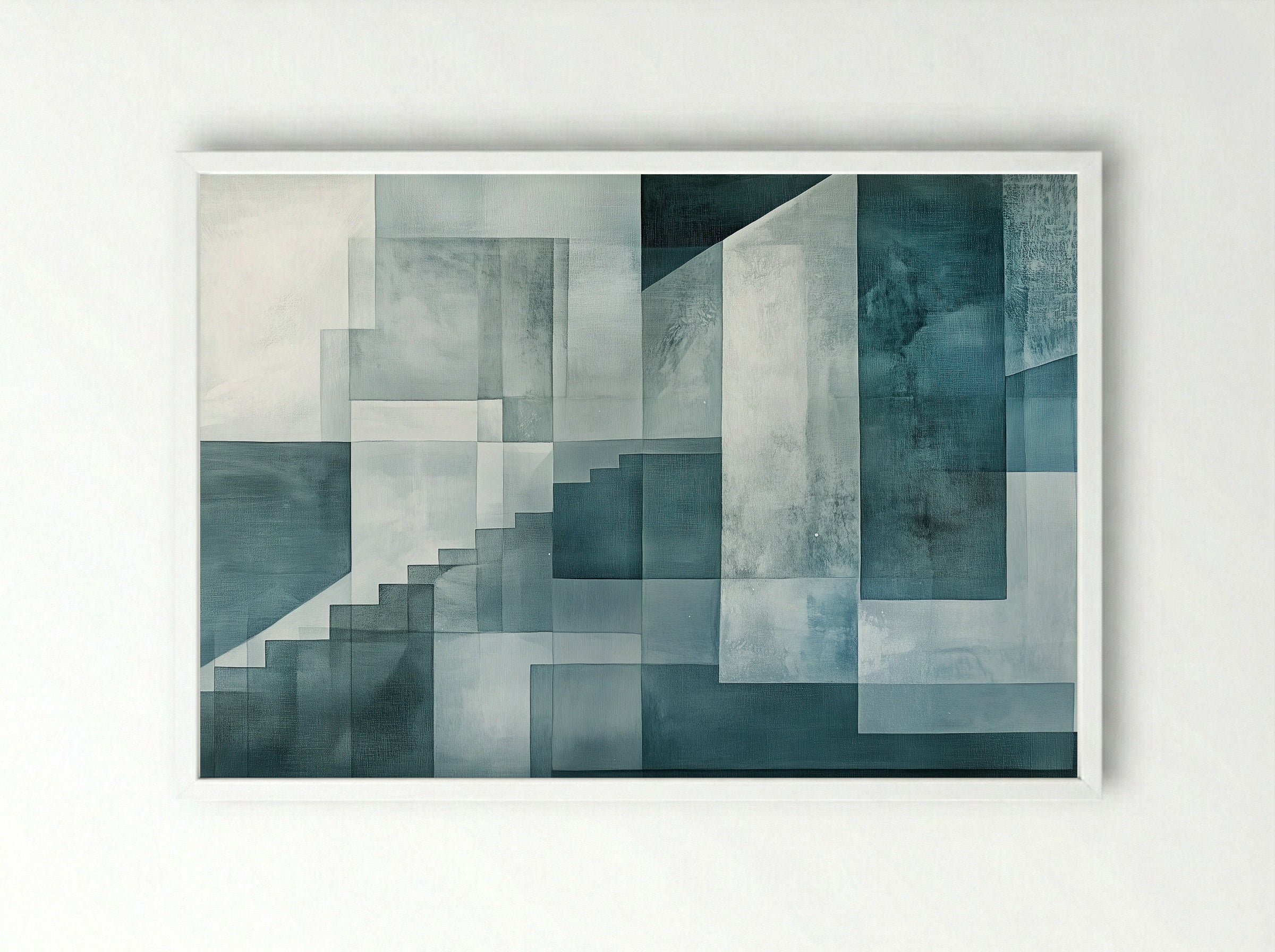 Urban Echo – Abstract Architectural Layers in Slate Blue - Framed Print White