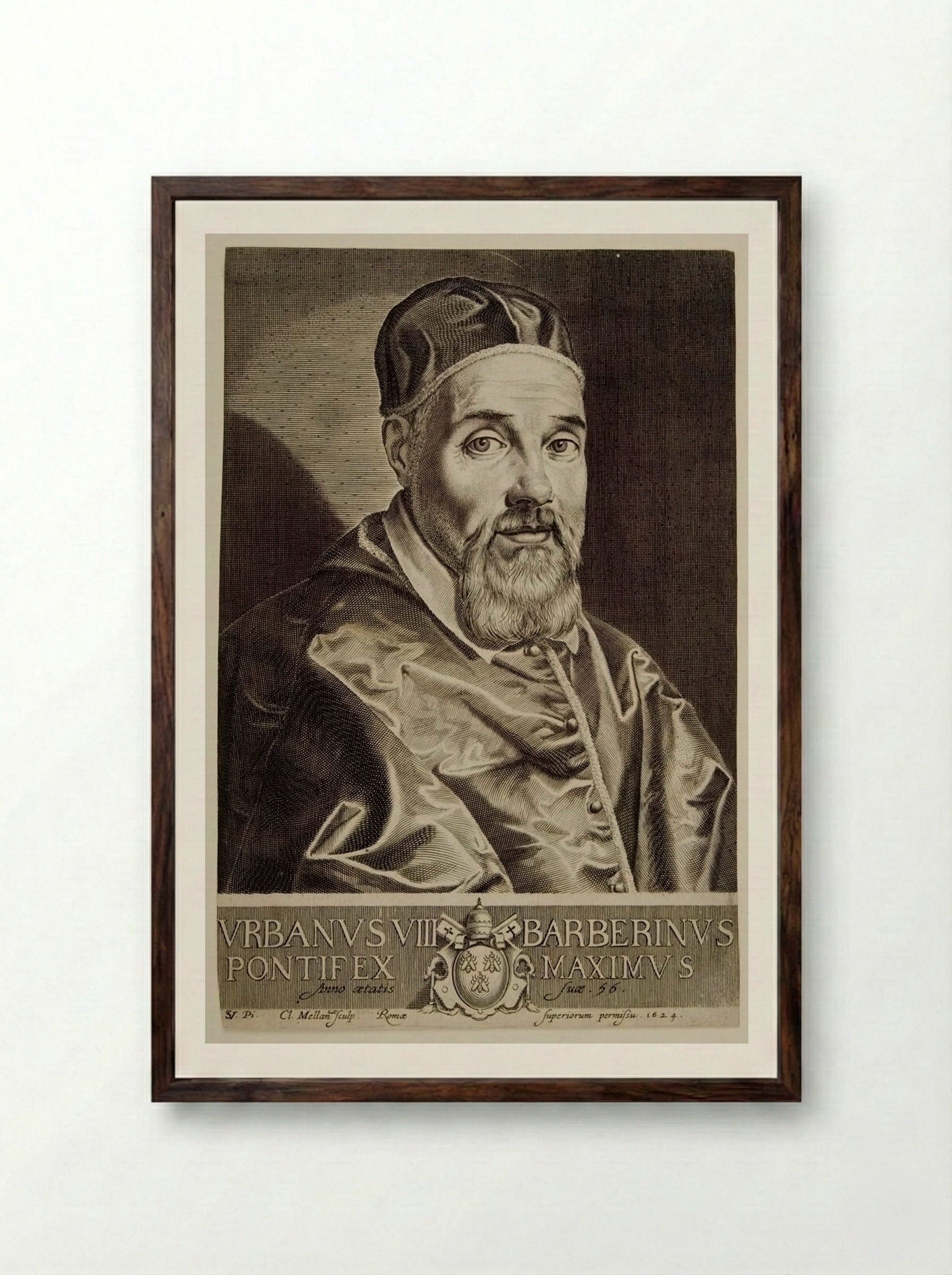 Urban VIII, Maffeo Barberini - Claude Mellan - Framed Print Dark Wood