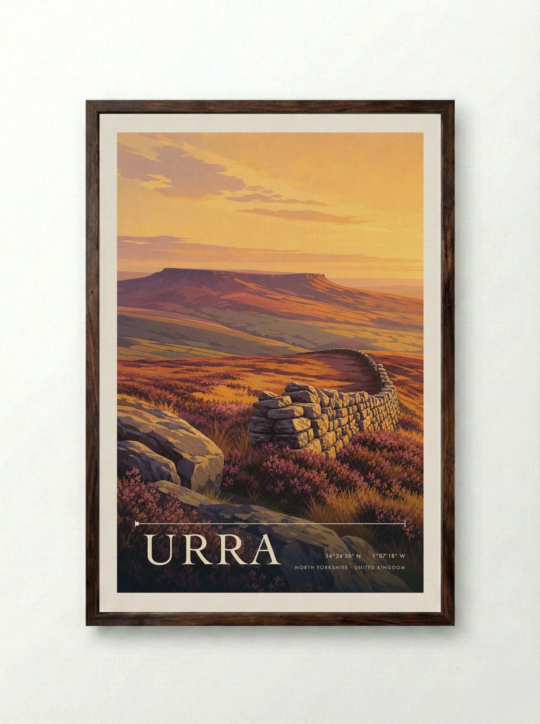 Urra North Yorkshire United Kingdom Travel Poster - Framed Print Dark Wood