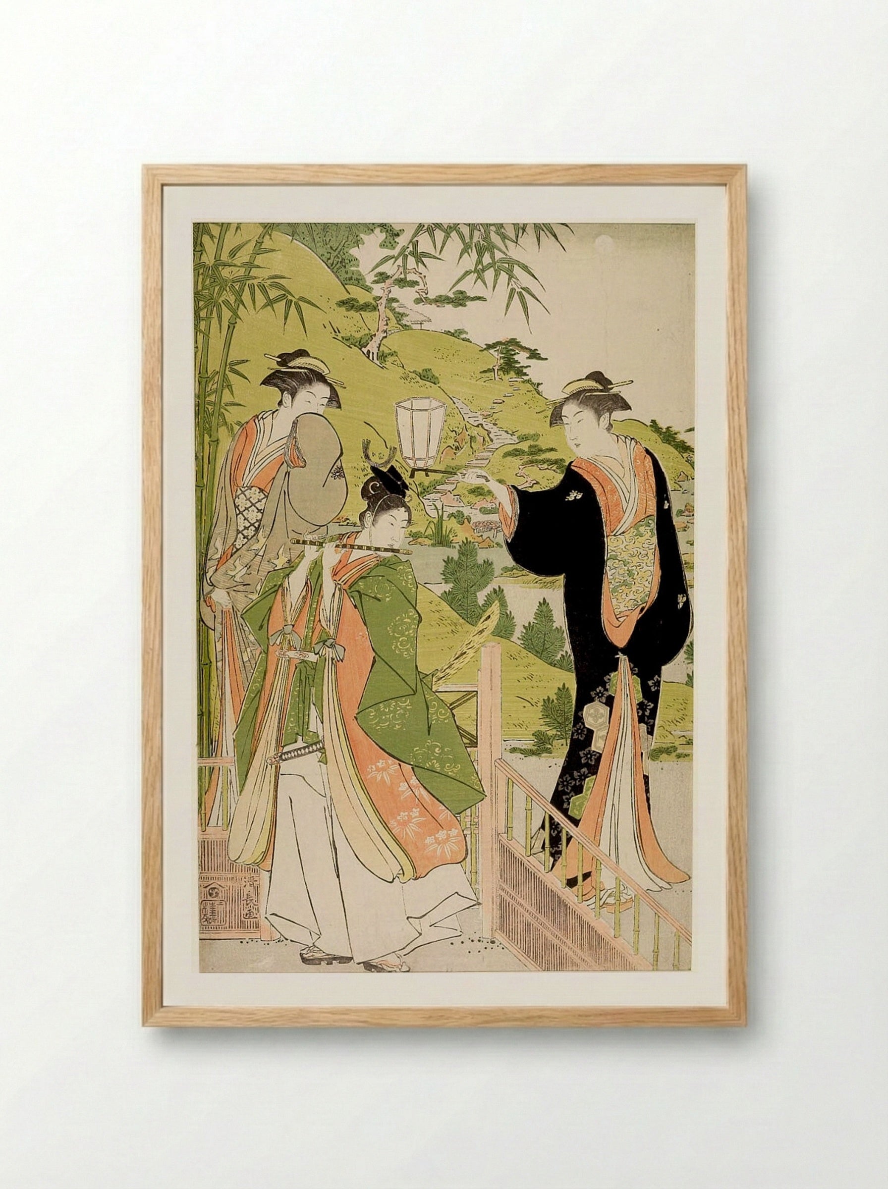 Ushiwakamaru Visiting Minazuruhime - Torii Kiyonaga - Framed Print Wood