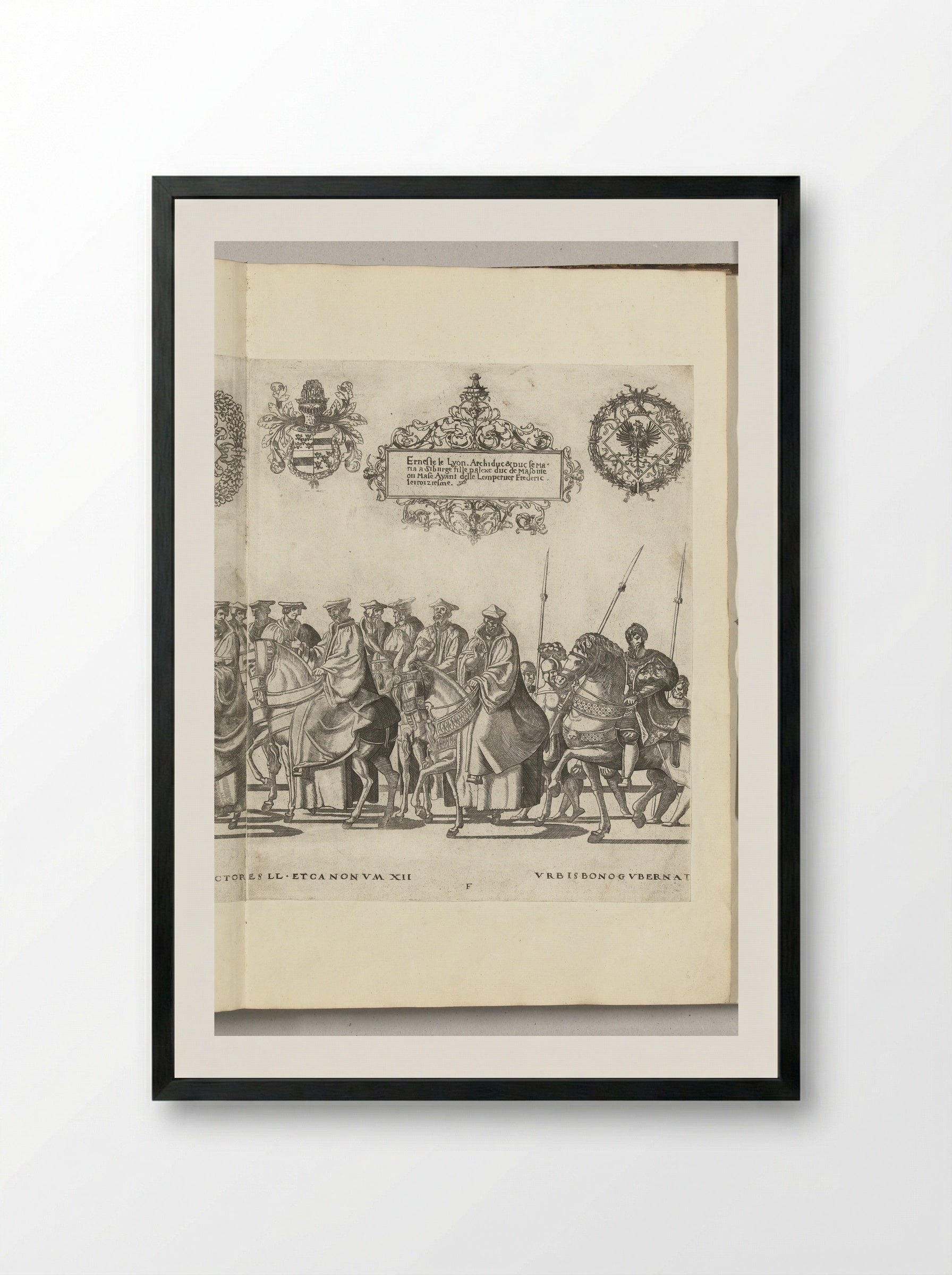 Vaandeldragers en kanunninken, plaat F - Nicolaas Hogenberg - Framed Print Black
