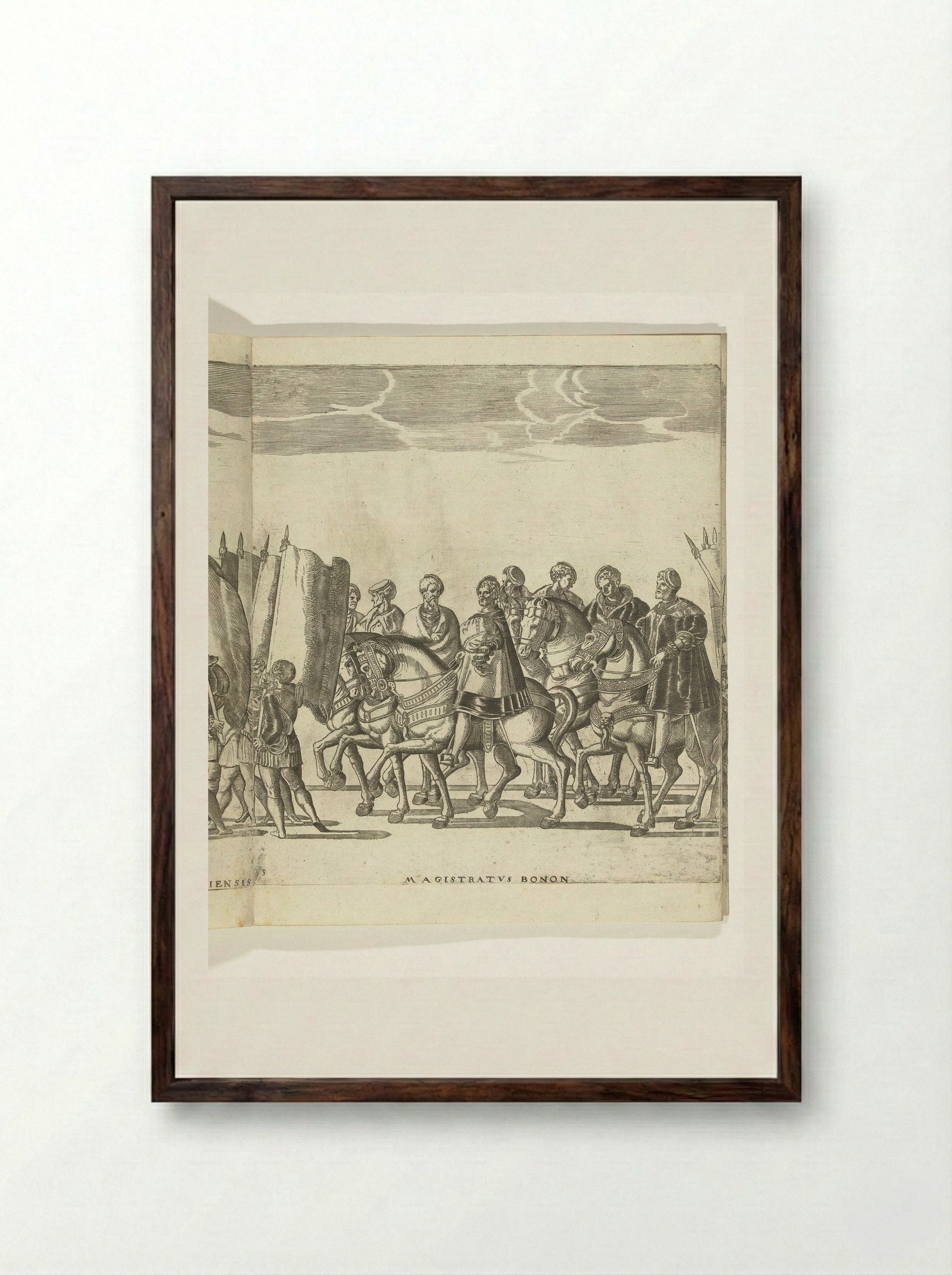 Vaandeldragers en magistraten, plaat 3 - Nicolaas Hogenberg - Framed Print Dark Wood