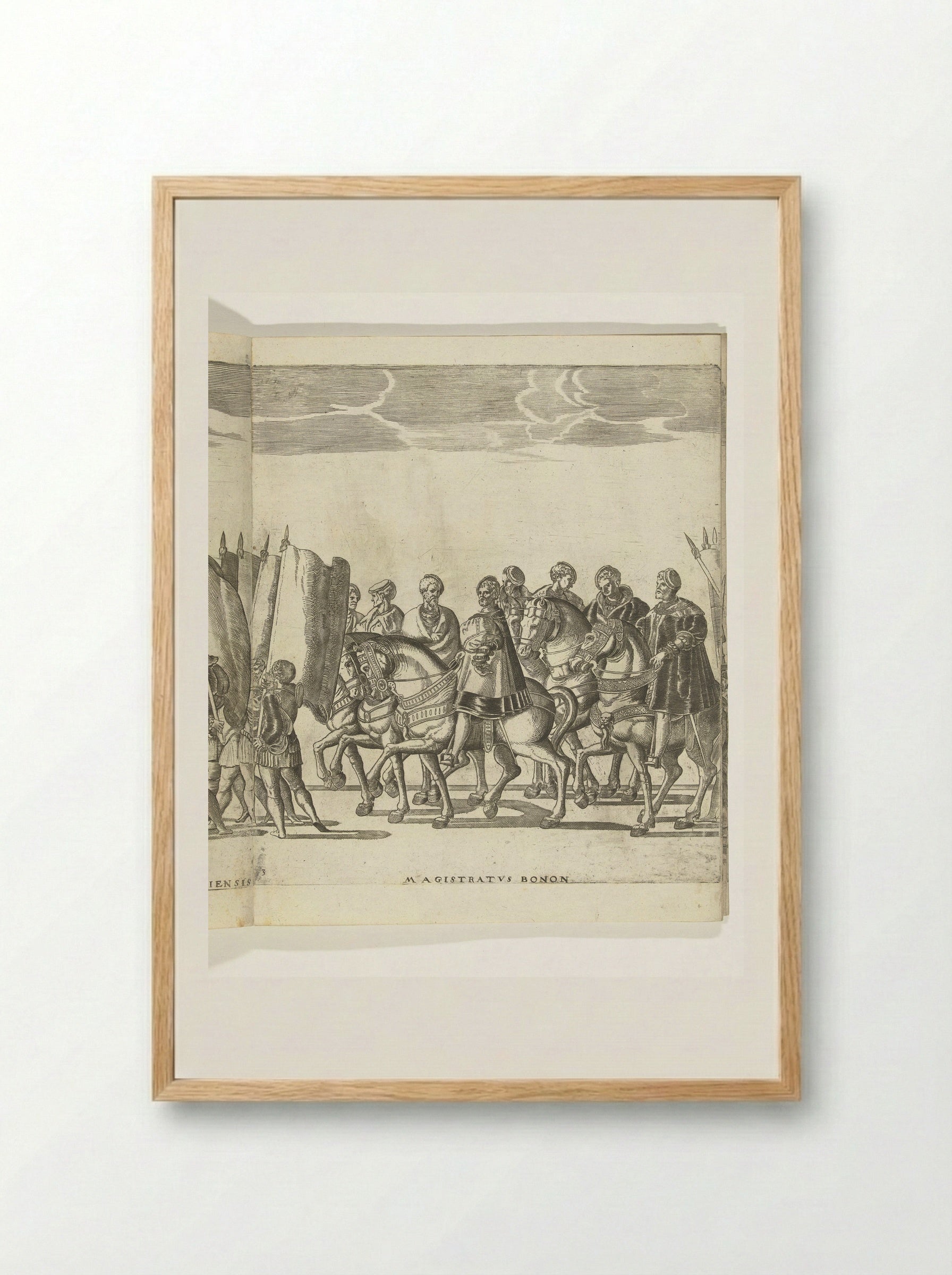 Vaandeldragers en magistraten, plaat 3 - Nicolaas Hogenberg - Framed Print Wood