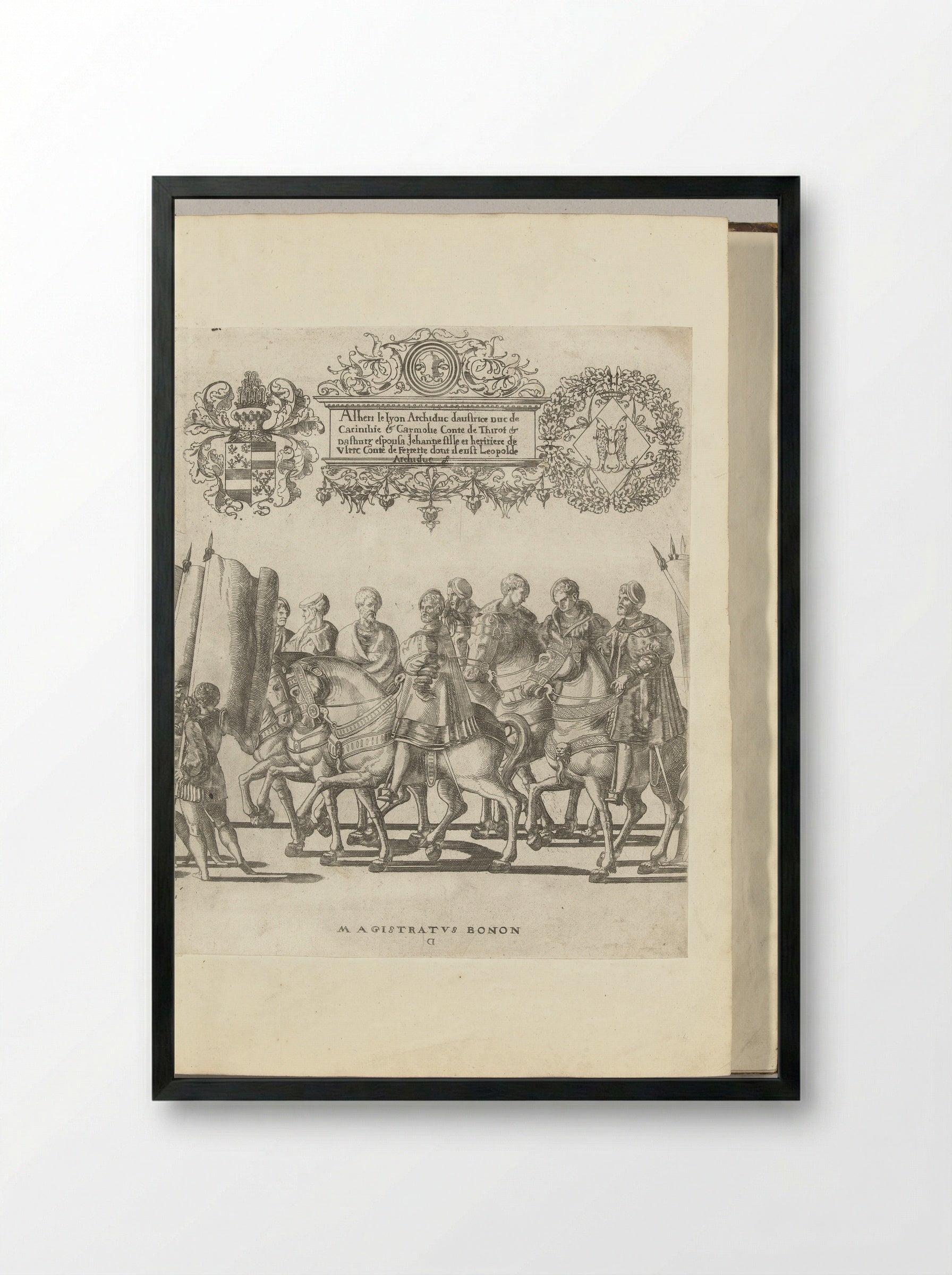 Vaandeldragers en magistraten, plaat D - Nicolaas Hogenberg - Framed Print Black