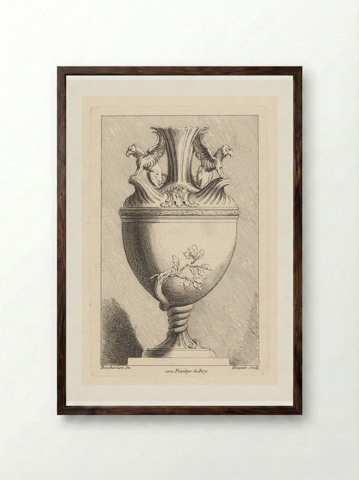 Vaas met griffioenen - Gabriel Huquier - Framed Print Dark Wood