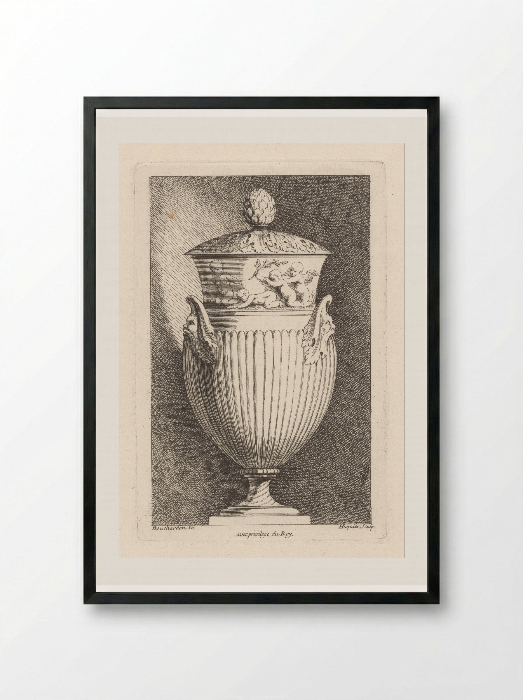 Vaas met putti - Gabriel Huquier - Framed Print Black