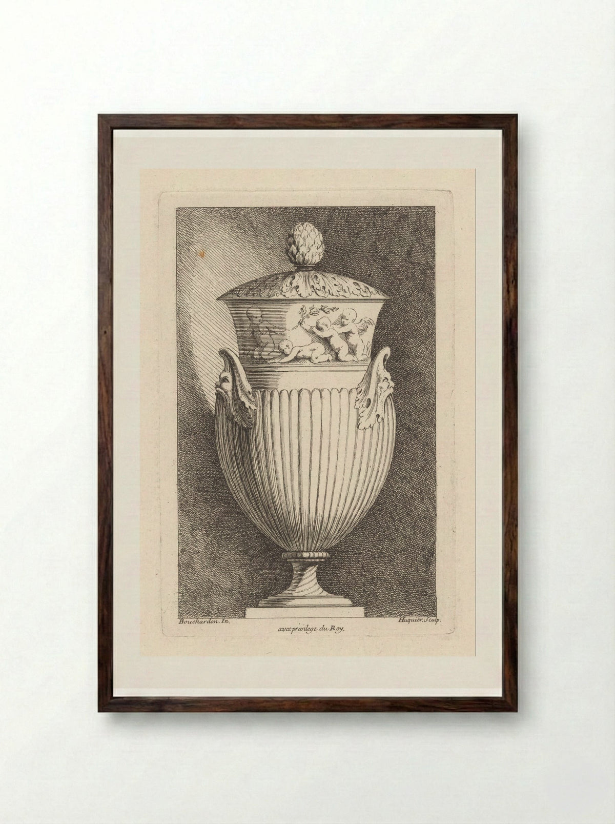 Vaas met putti - Gabriel Huquier - Framed Print Dark Wood