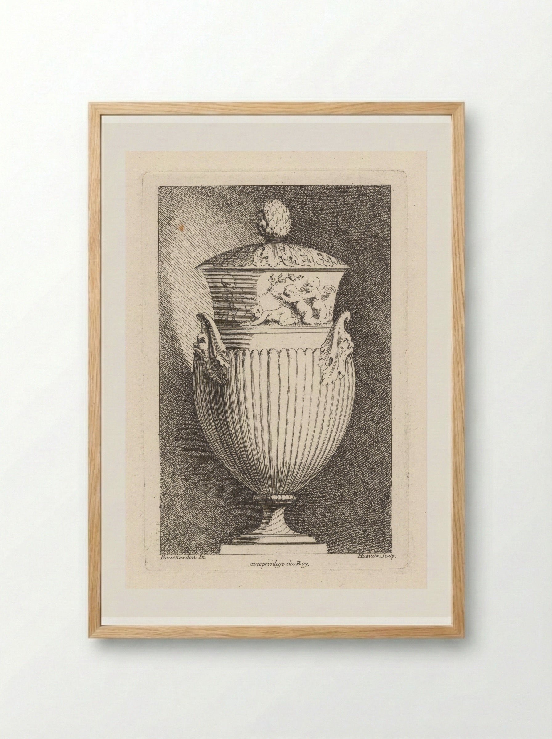 Vaas met putti - Gabriel Huquier - Framed Print Wood