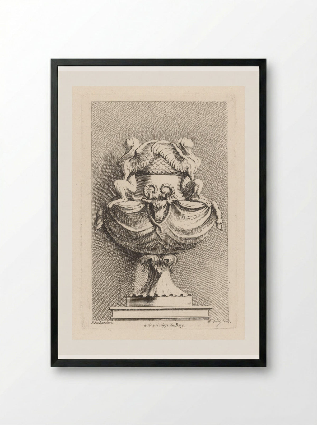 Vaas met sfinxen - Gabriel Huquier - Framed Print Black