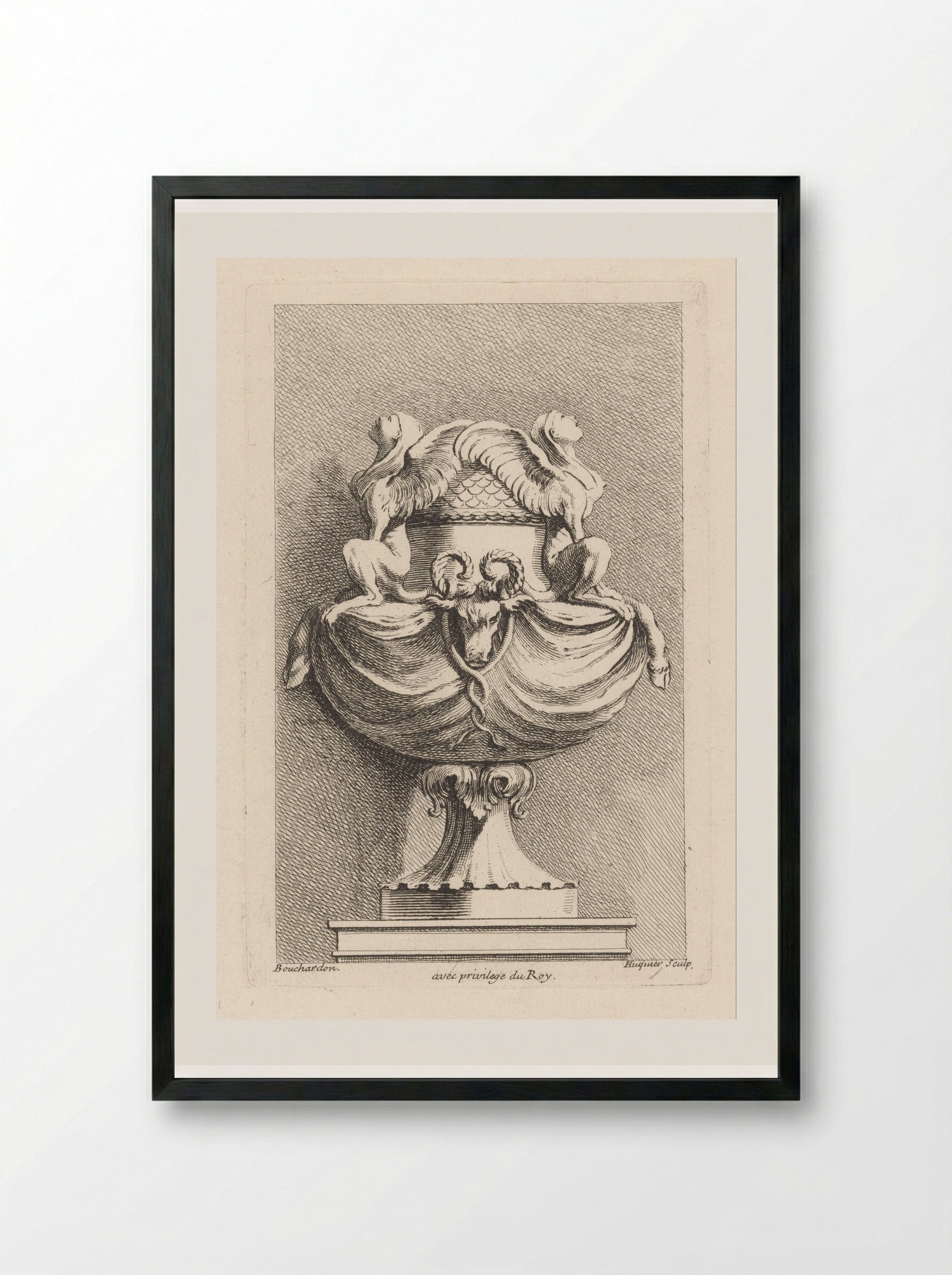 Vaas met sfinxen - Gabriel Huquier - Framed Print Black