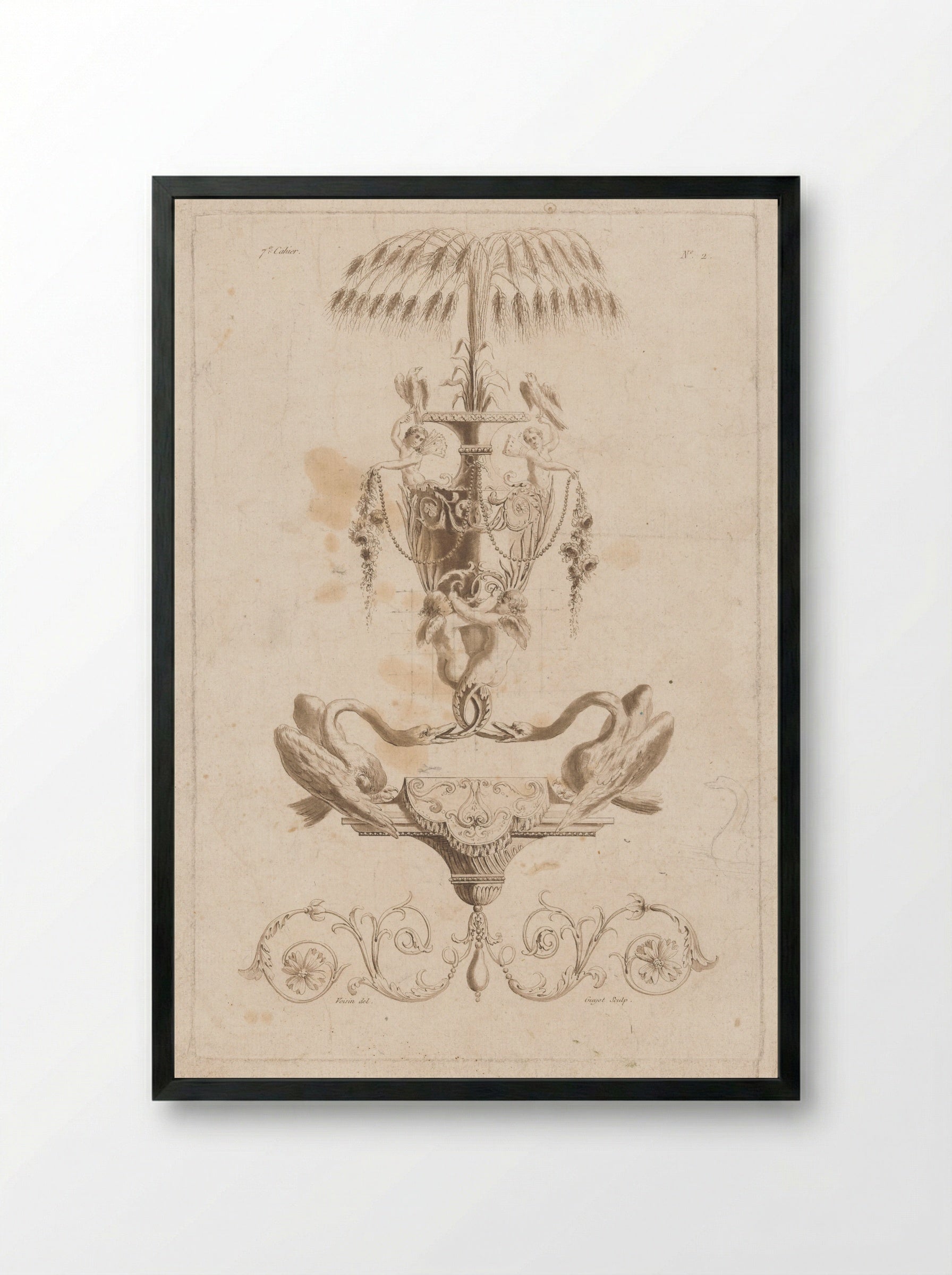 Vaas, putti en zwanen - Laurent Guyot - Framed Print Black