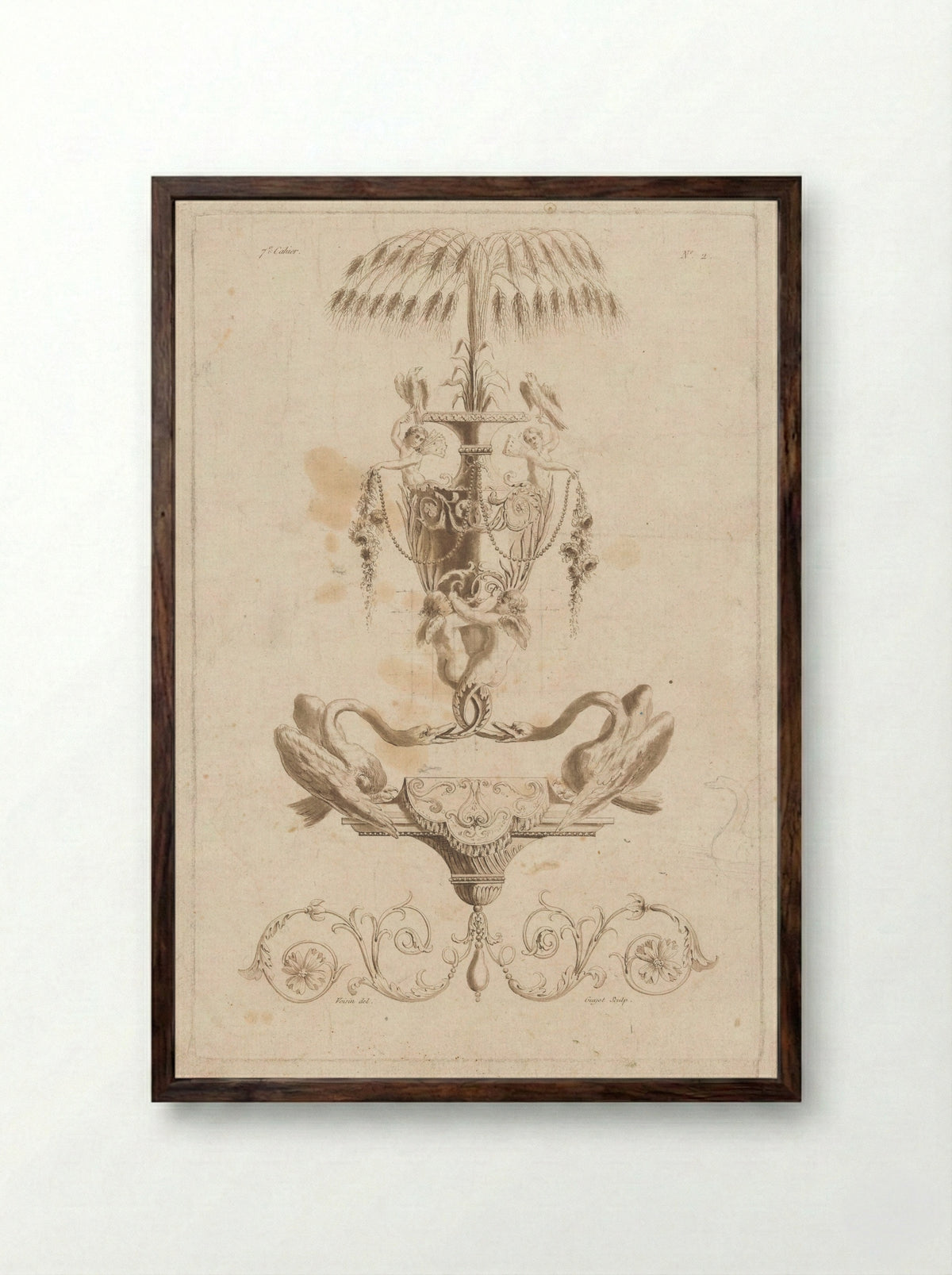 Vaas, putti en zwanen - Laurent Guyot - Framed Print Dark Wood