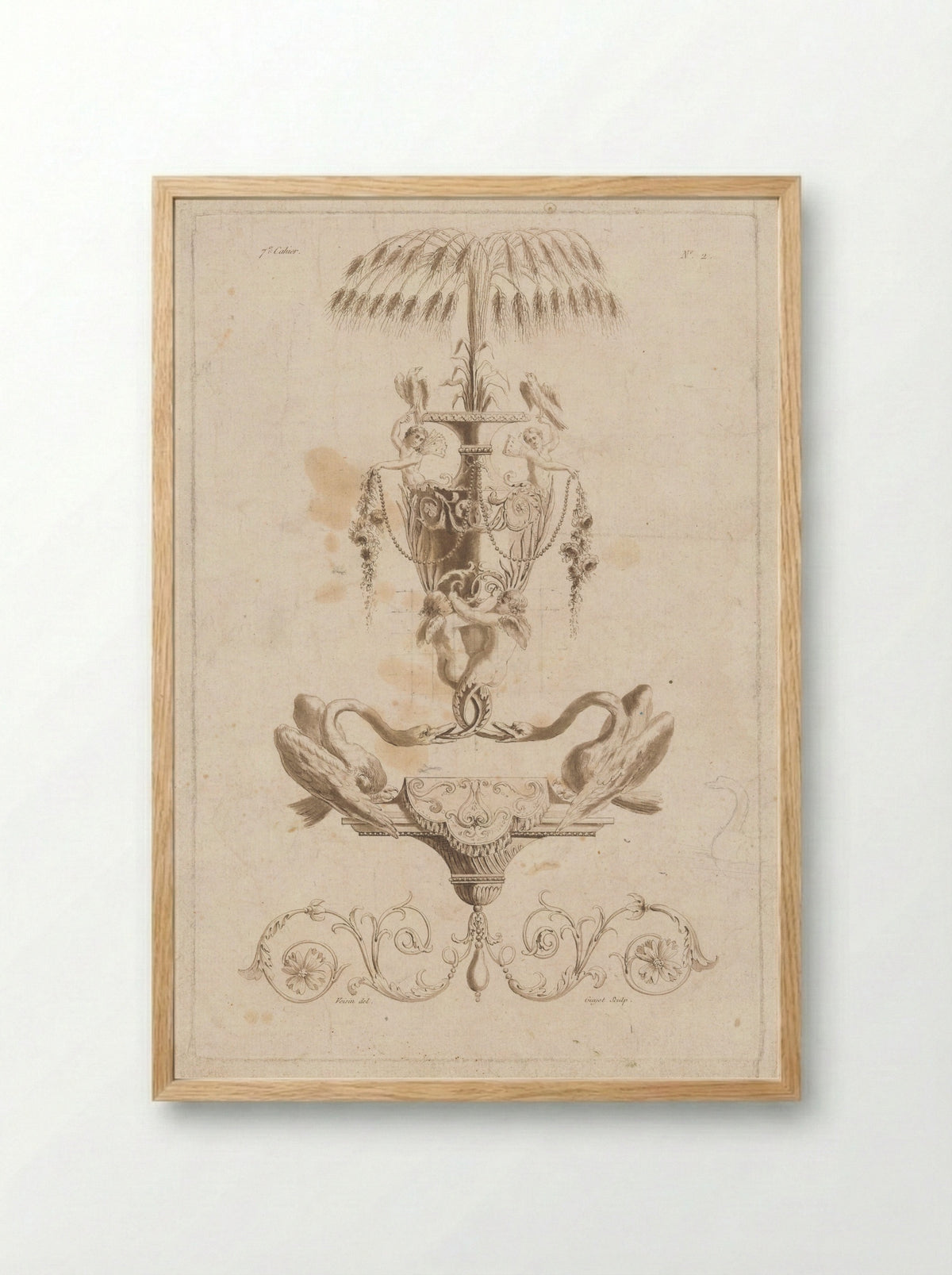 Vaas, putti en zwanen - Laurent Guyot - Framed Print Wood