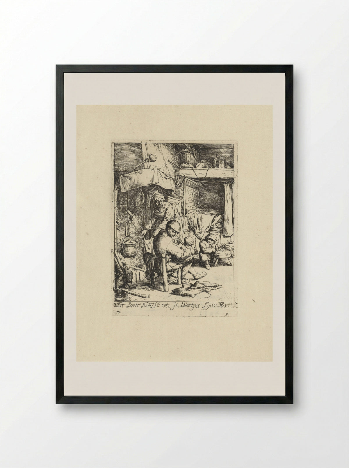Vader voedt een kind - Jacob Laurensz. van der Vinne - Framed Print Black