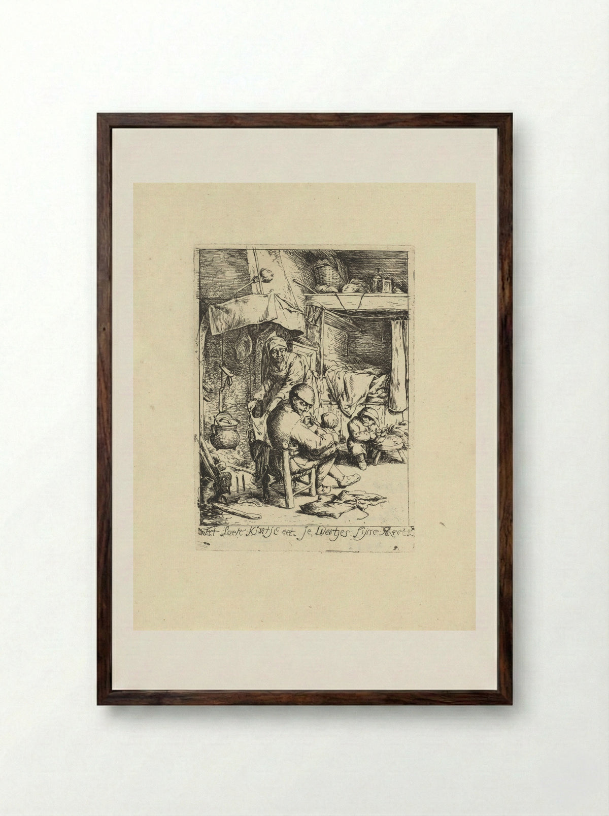 Vader voedt een kind - Jacob Laurensz. van der Vinne - Framed Print Dark Wood