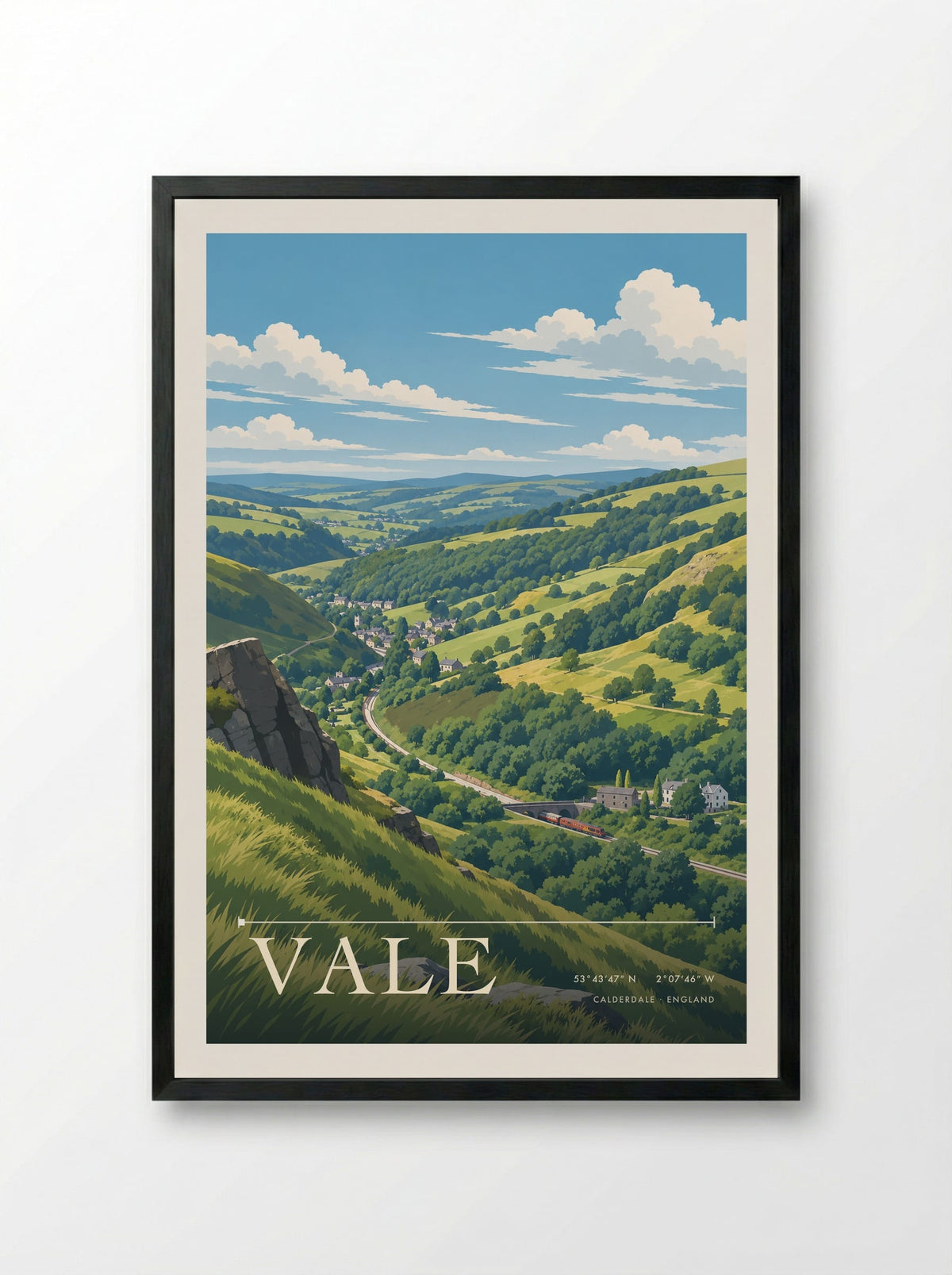 Vale, Calderdale | Travel Poster - Framed Print Black