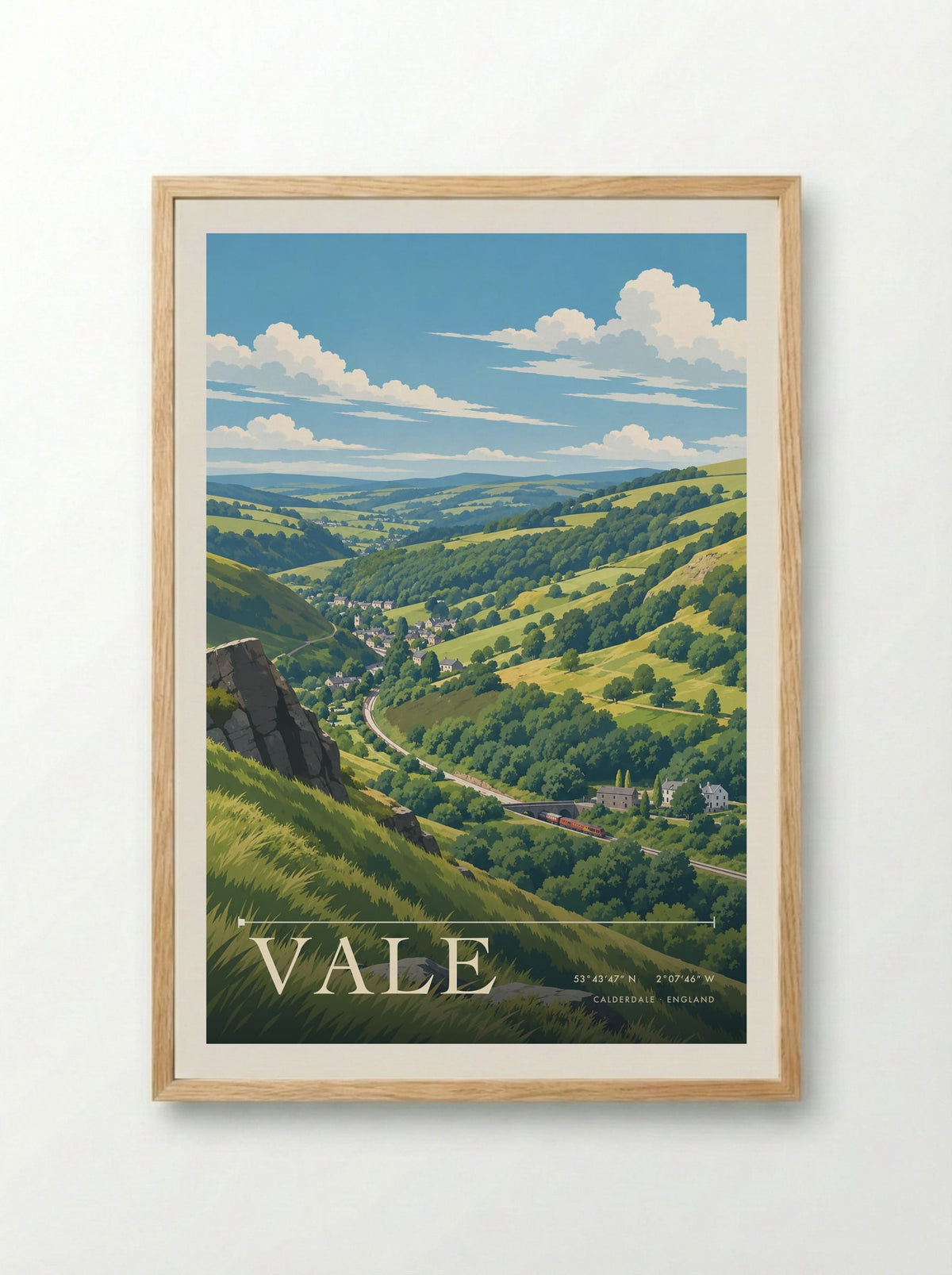 Vale, Calderdale | Travel Poster - Framed Print Wood
