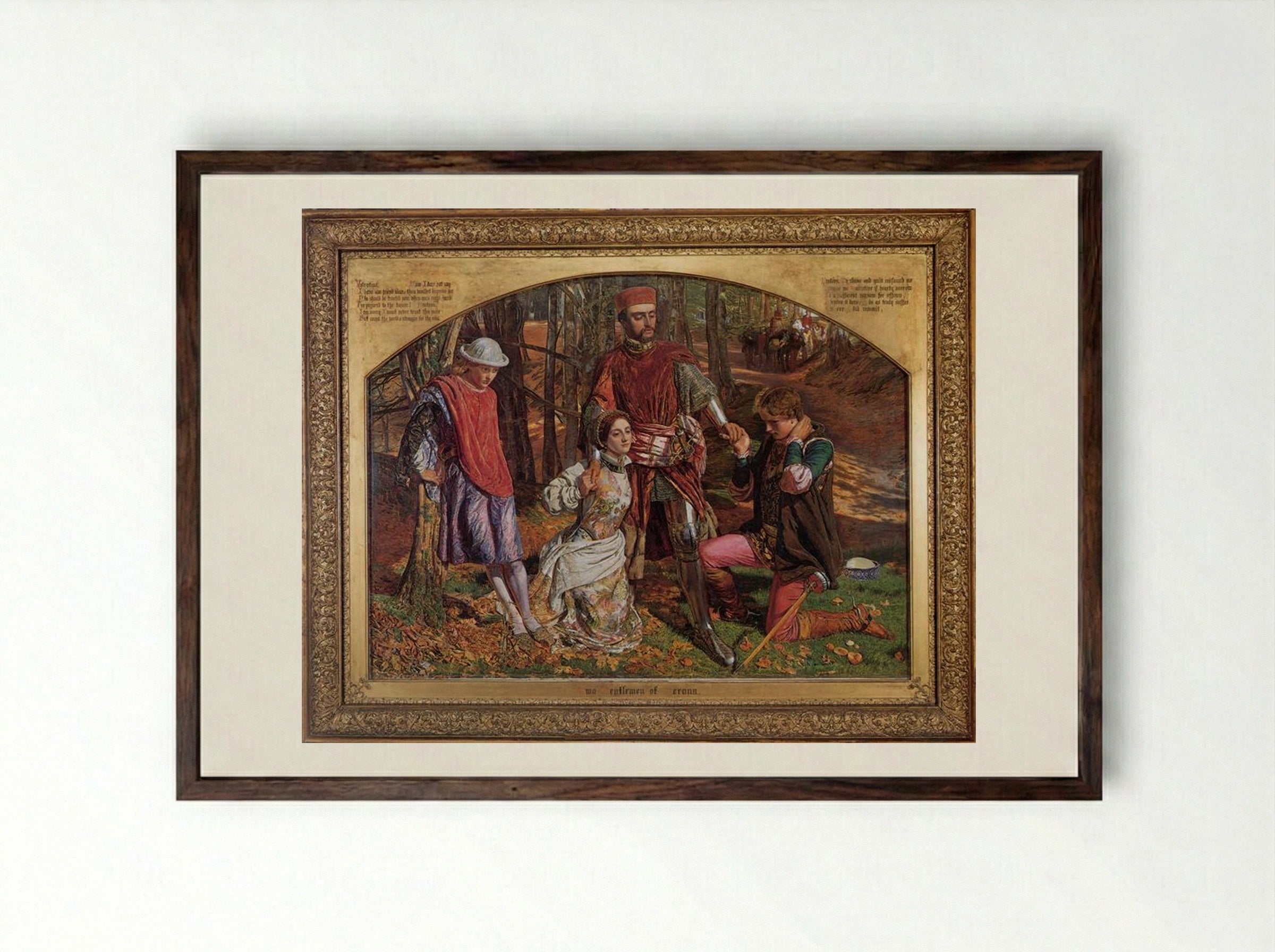 Valentine Rescuing Silvia from Proteus - William Holman Hunt - Framed Print Dark Wood