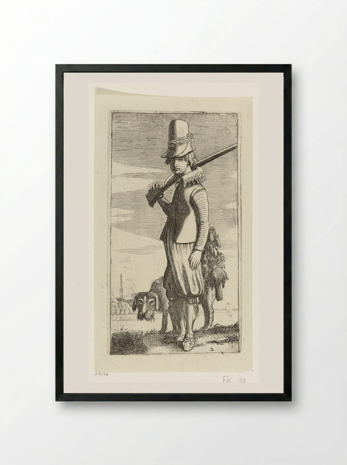Valkeniersbediende en jachthond - Jan van de Velde II - Framed Print Black