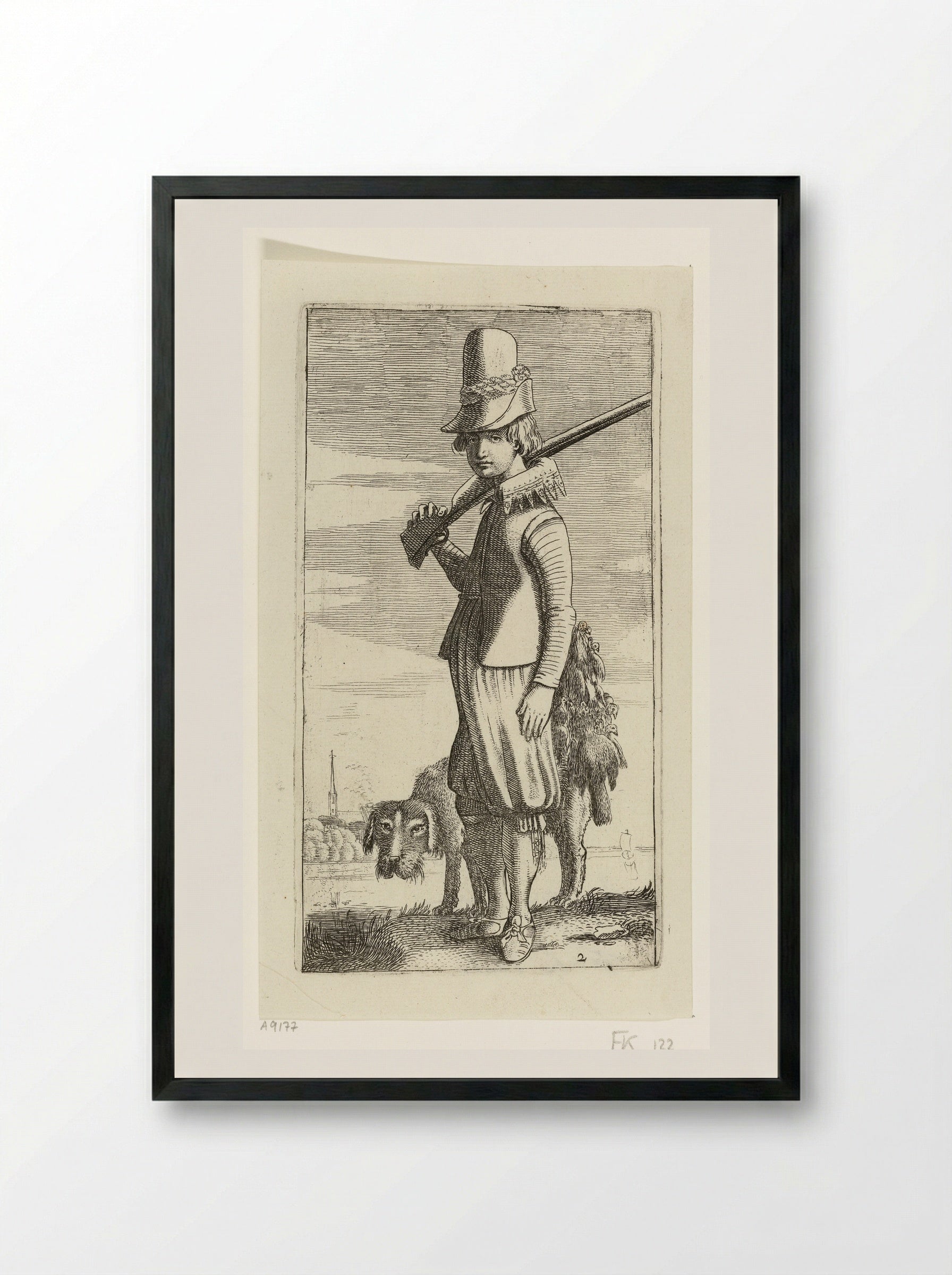 Valkeniersbediende en jachthond - Jan van de Velde II - Framed Print Black