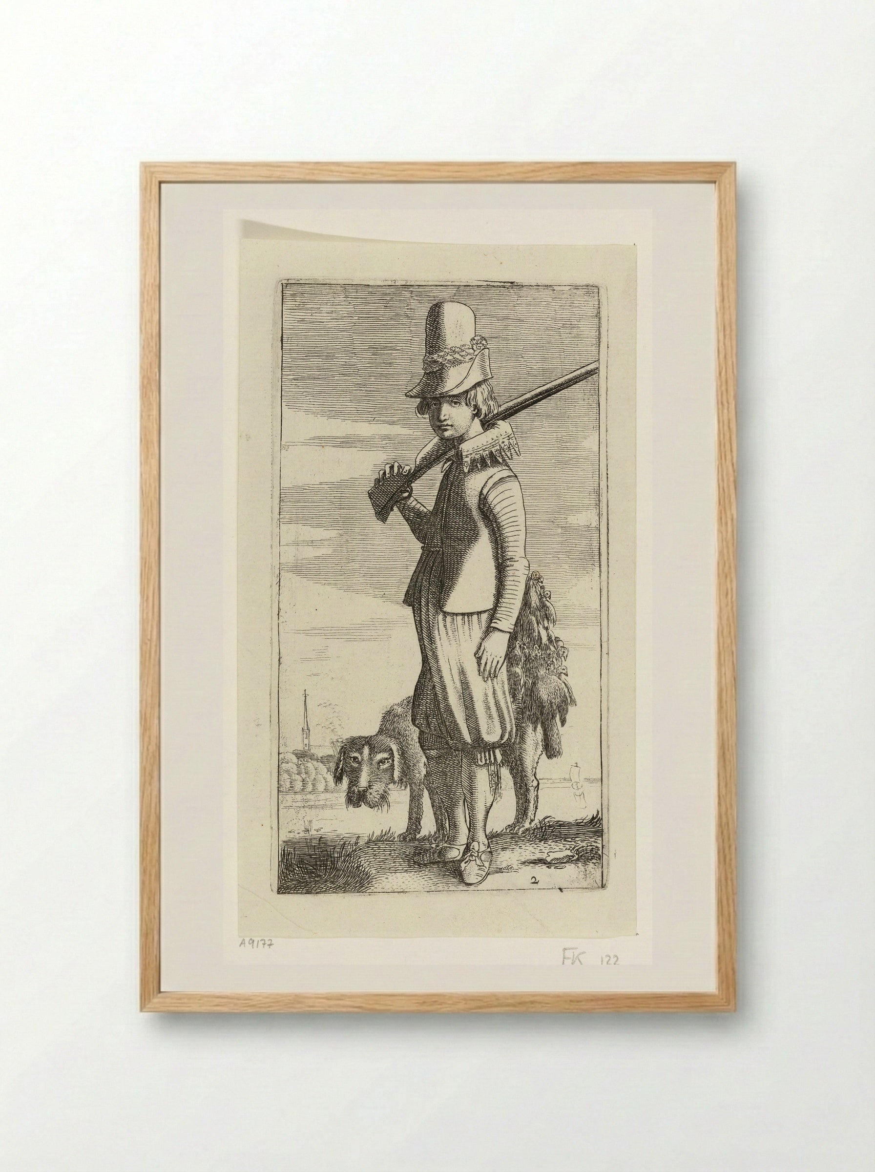 Valkeniersbediende en jachthond - Jan van de Velde II - Framed Print Wood