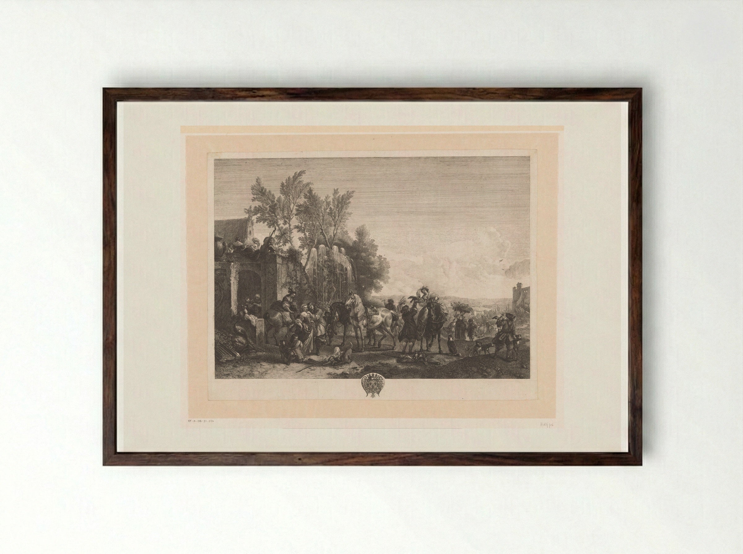 Valkenjacht (Falcon Hunt) - Jean Moyreau - Framed Print Dark Wood