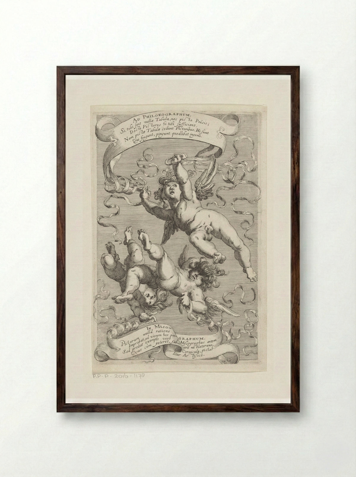 Vallende putti - Hendrick Hondius (I) - Framed Print Dark Wood