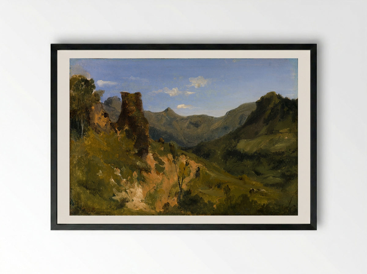 Valley in the Auvergne Mountains - Théodore Rousseau - Framed Print Black