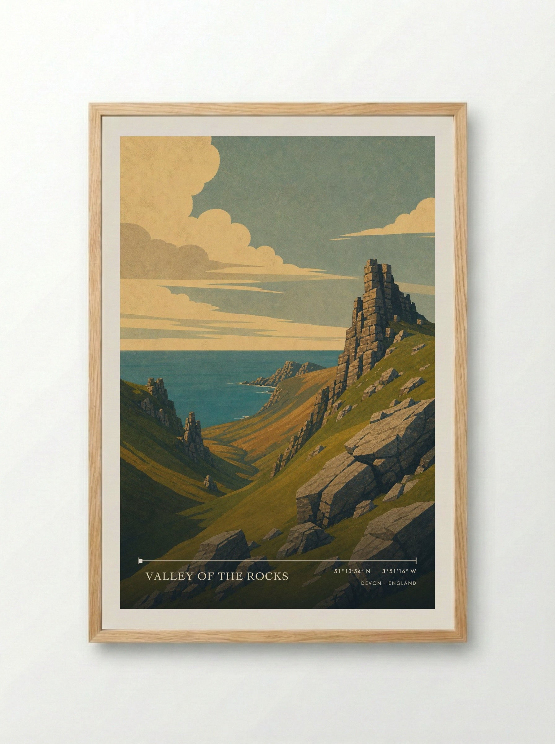 Valley of the Rocks Devon England Travel Poster - Framed Print Wood
