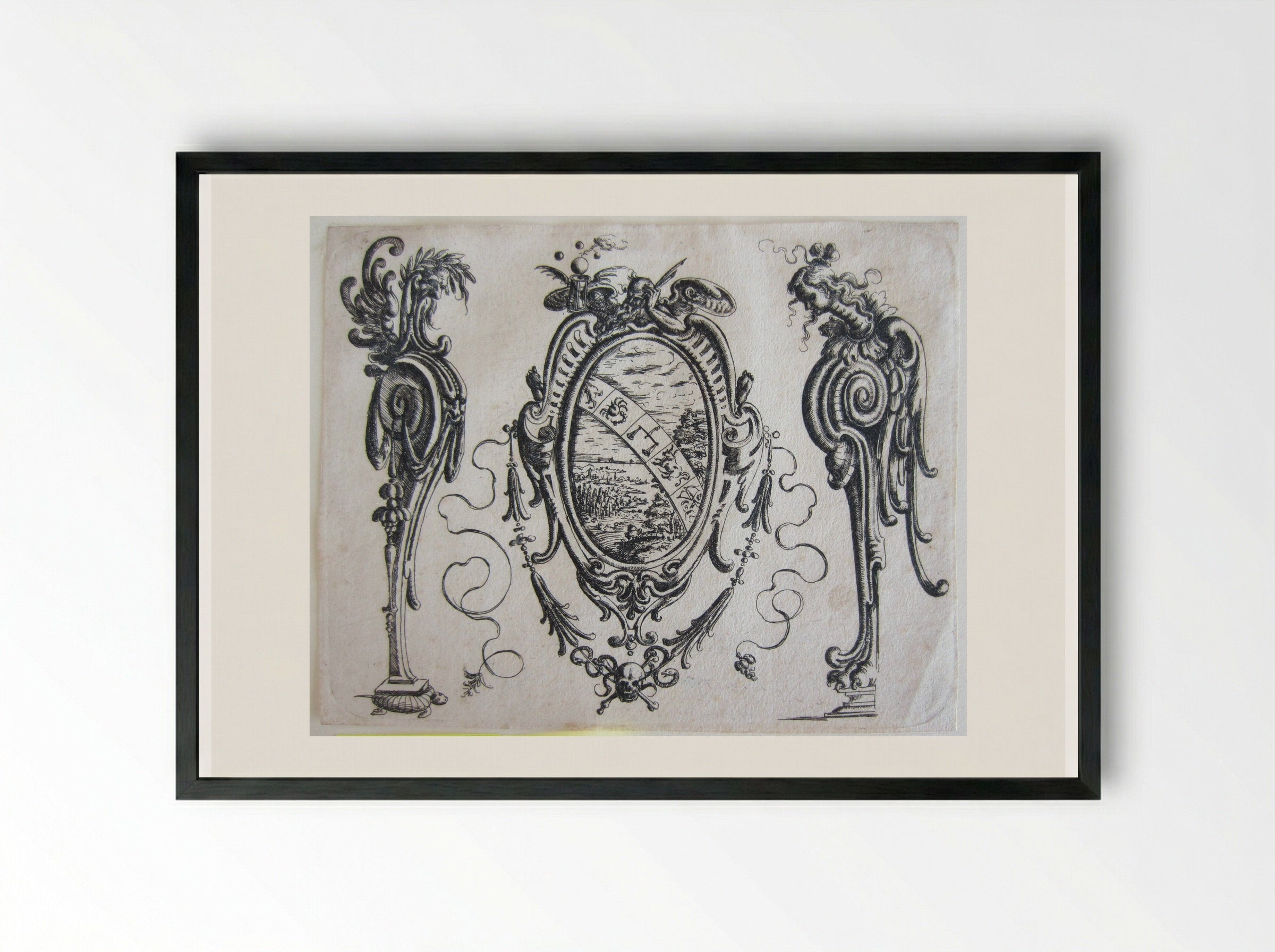 Vanitas (Grotesque Ornament Design) - Christoph Jamnitzer - Framed Print Black