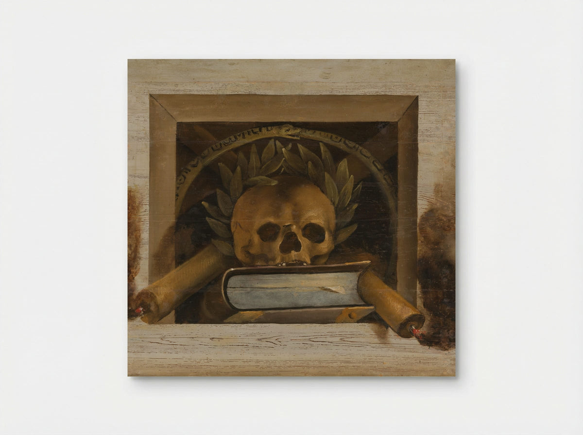 Vanitas Still Life with Skull, Laurel Wreath, Book, and Candles - Jacob van Campen - Poster