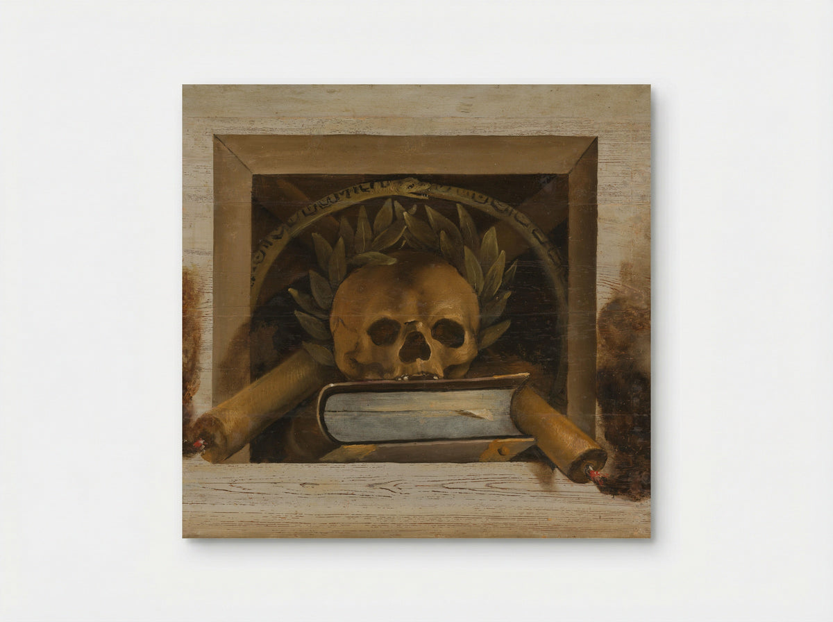 Vanitas Still Life with Skull, Laurel Wreath, Book, and Candles - Jacob van Campen - Poster