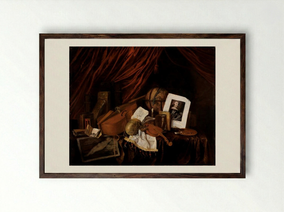 Vanitas Still Life - Jacques de Claeuw - Framed Print Dark Wood