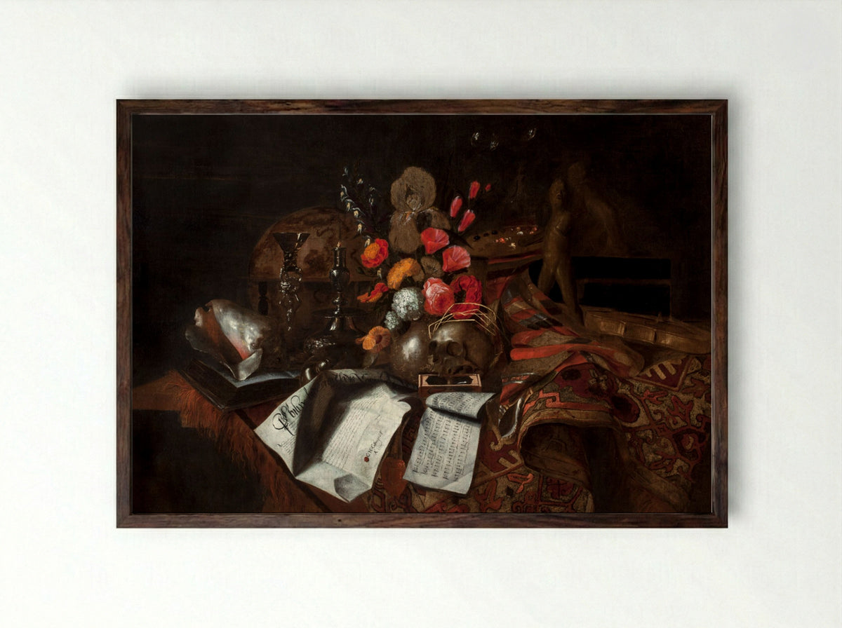 Vanitas - Cornelis Norbertus Gysbrechts - Framed Print Dark Wood