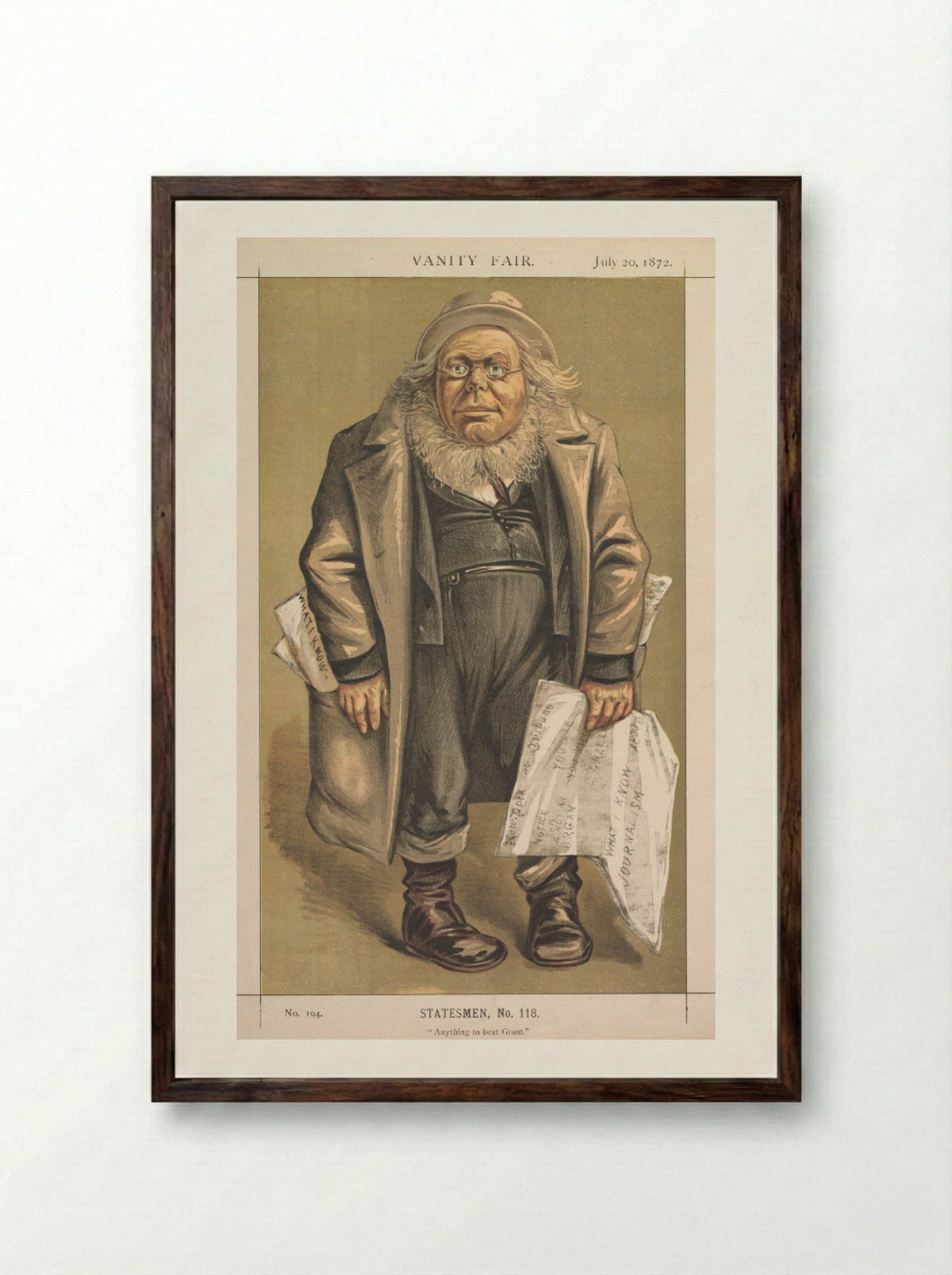 Vanity Fair: Statesmen, No. 118 "Anything to Beat Grant" - Thomas Nast - Framed Print Dark Wood