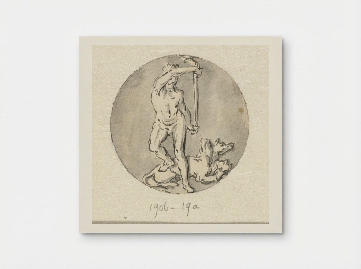 Variant voor medaillon: Hercules met Cerberus - Jan van Huysum - Poster