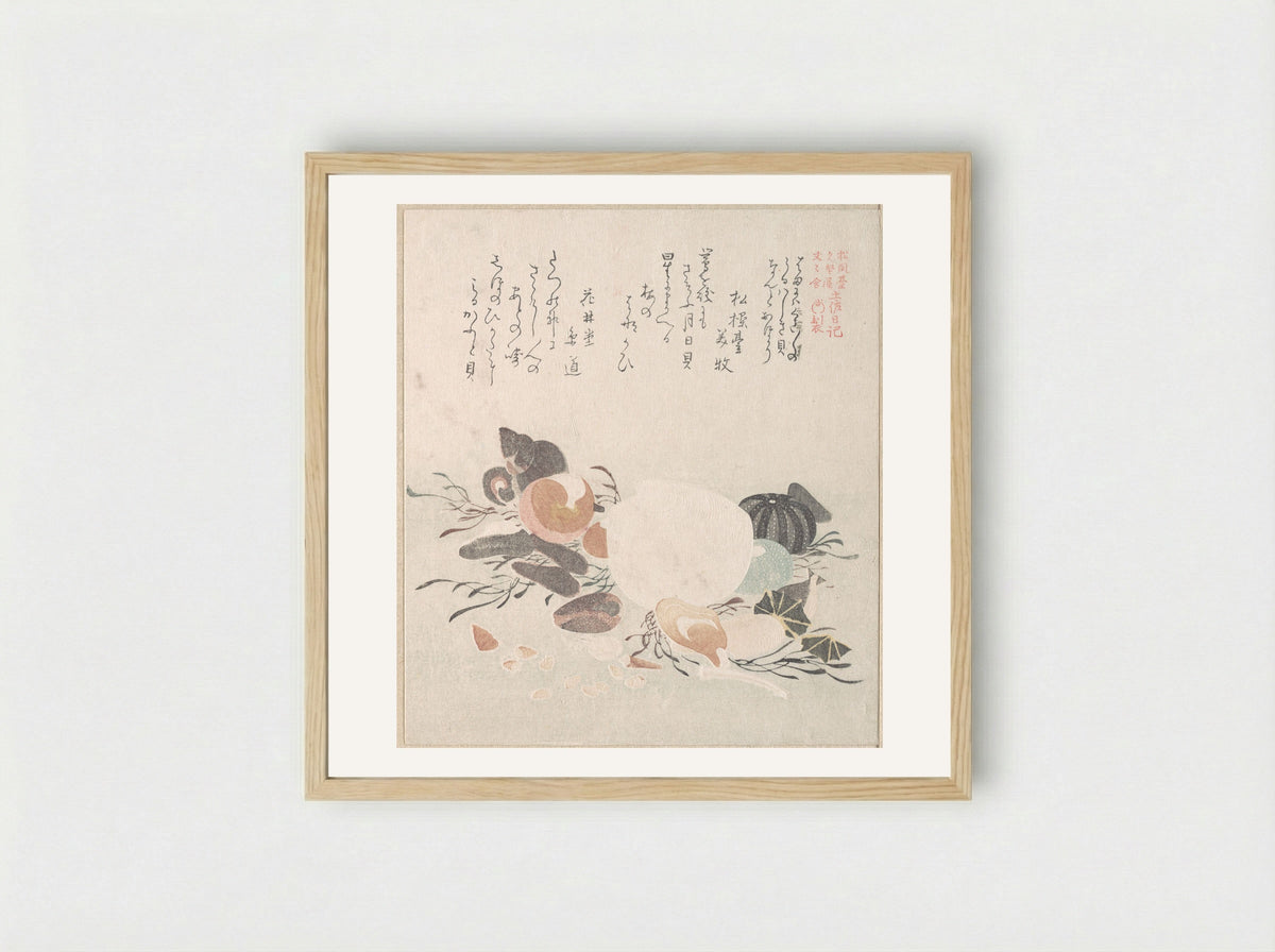 Various Shells with Sea Weeds - Kubo Shunman - Framed Print Wood