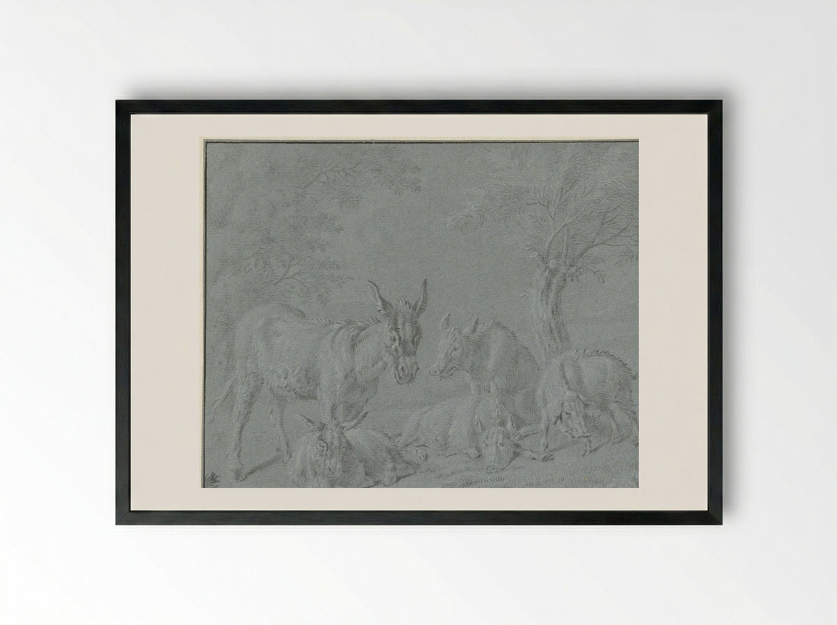Varkens en ezels onder bomen - Jan van Gool - Framed Print Black