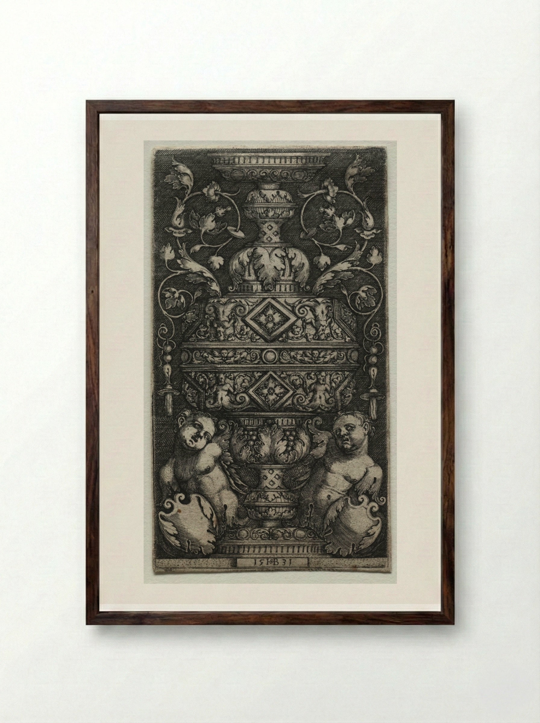 Vase Orné d'Enfans - Hans Sebald Beham - Framed Print Dark Wood