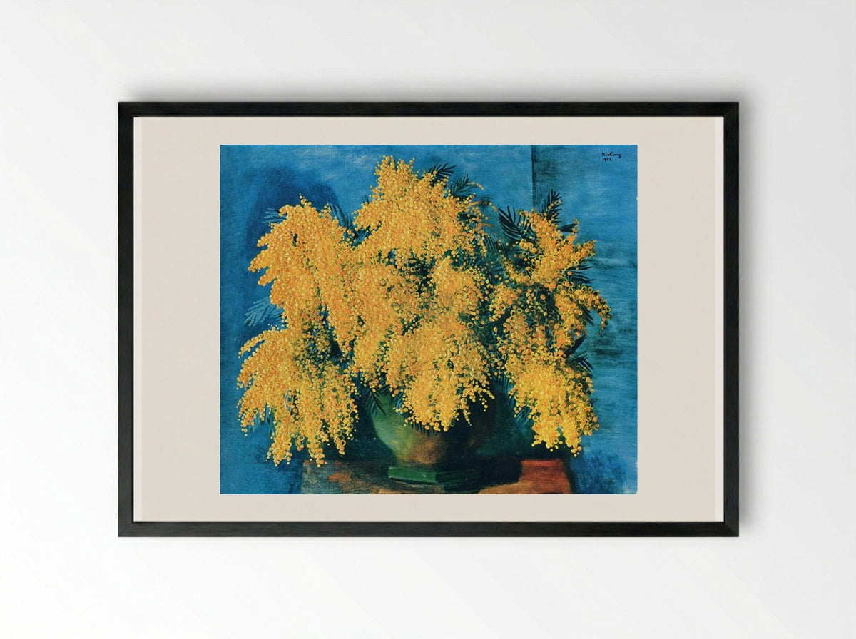 Vase of Mimosa - Moïse Kisling - Framed Print Black