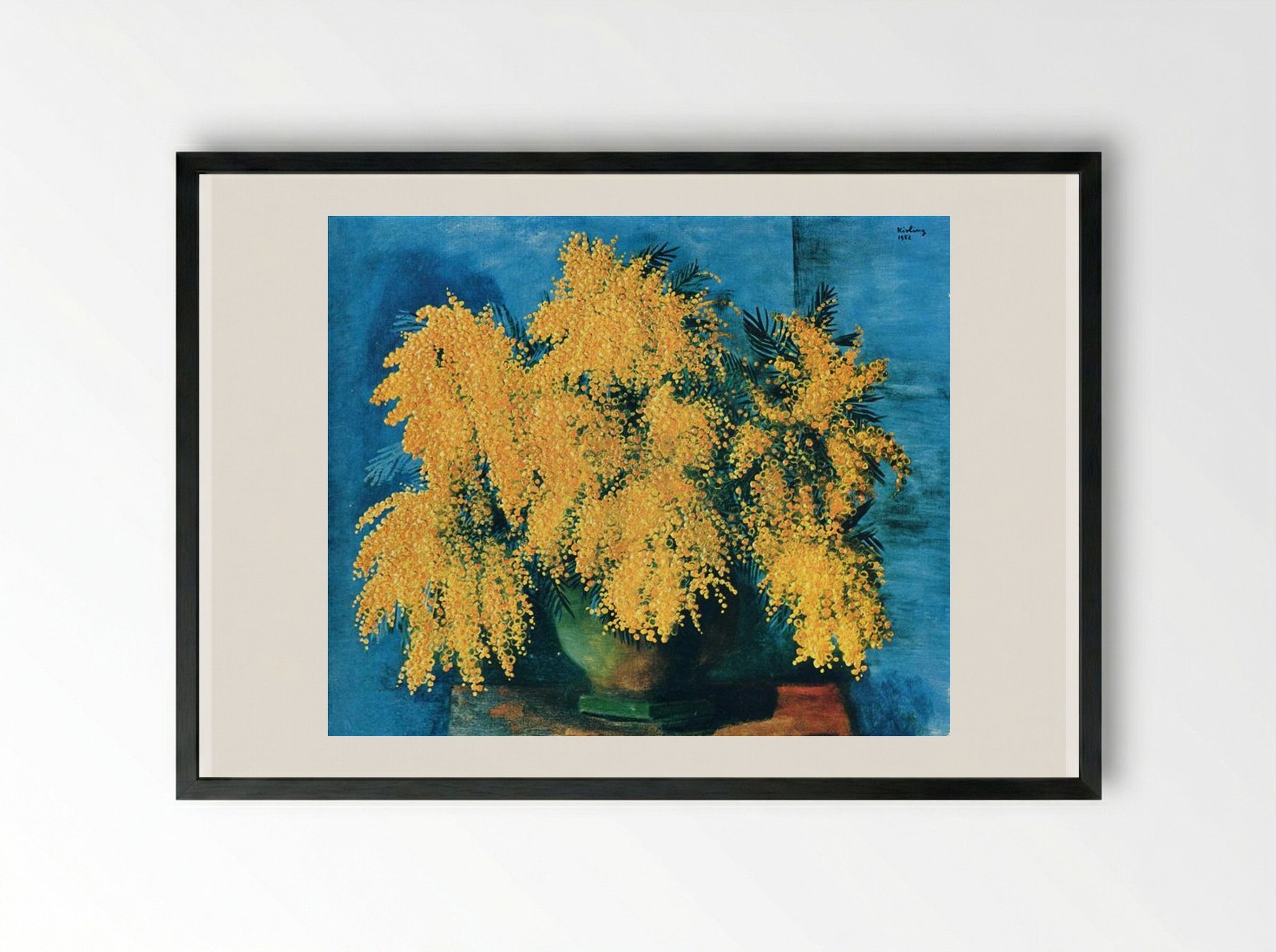 Vase of Mimosa - Moïse Kisling - Framed Print Black