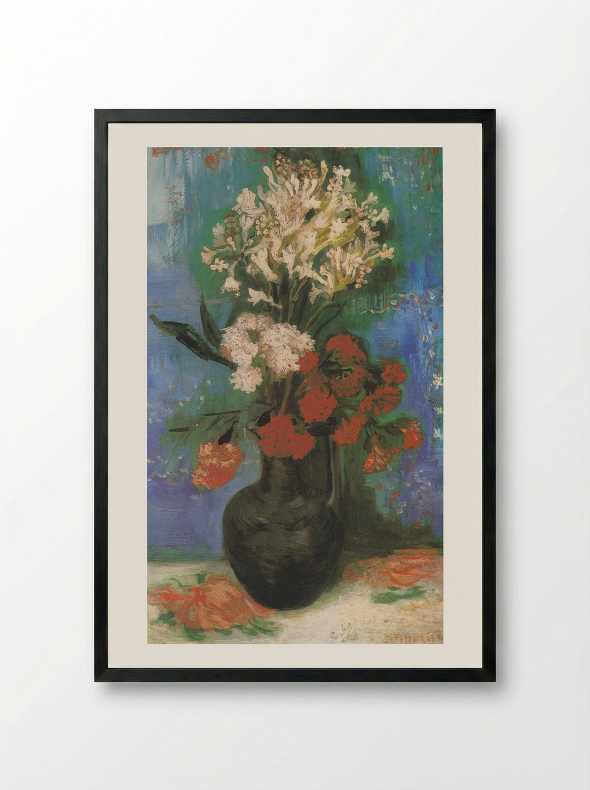 Vase with Carnations and Other Flowers - Vincent van Gogh - Framed Print Black