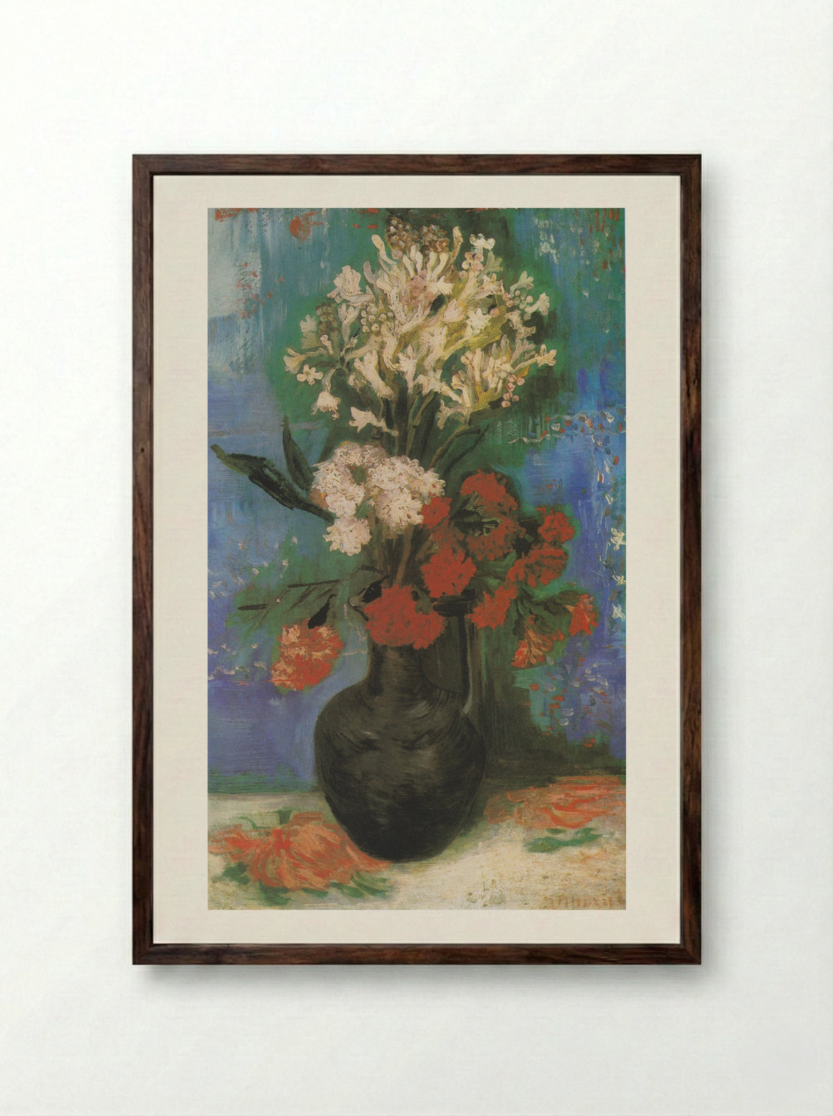 Vase with Carnations and Other Flowers - Vincent van Gogh - Framed Print Dark Wood