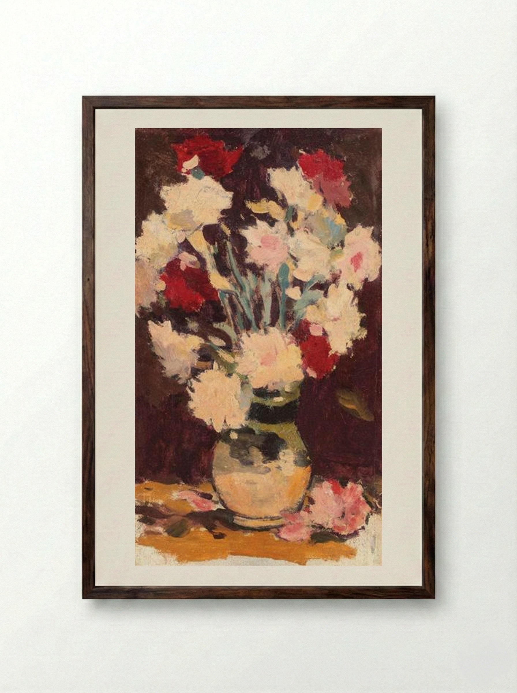 Vase with Carnations - Stefan Luchian - Framed Print Dark Wood