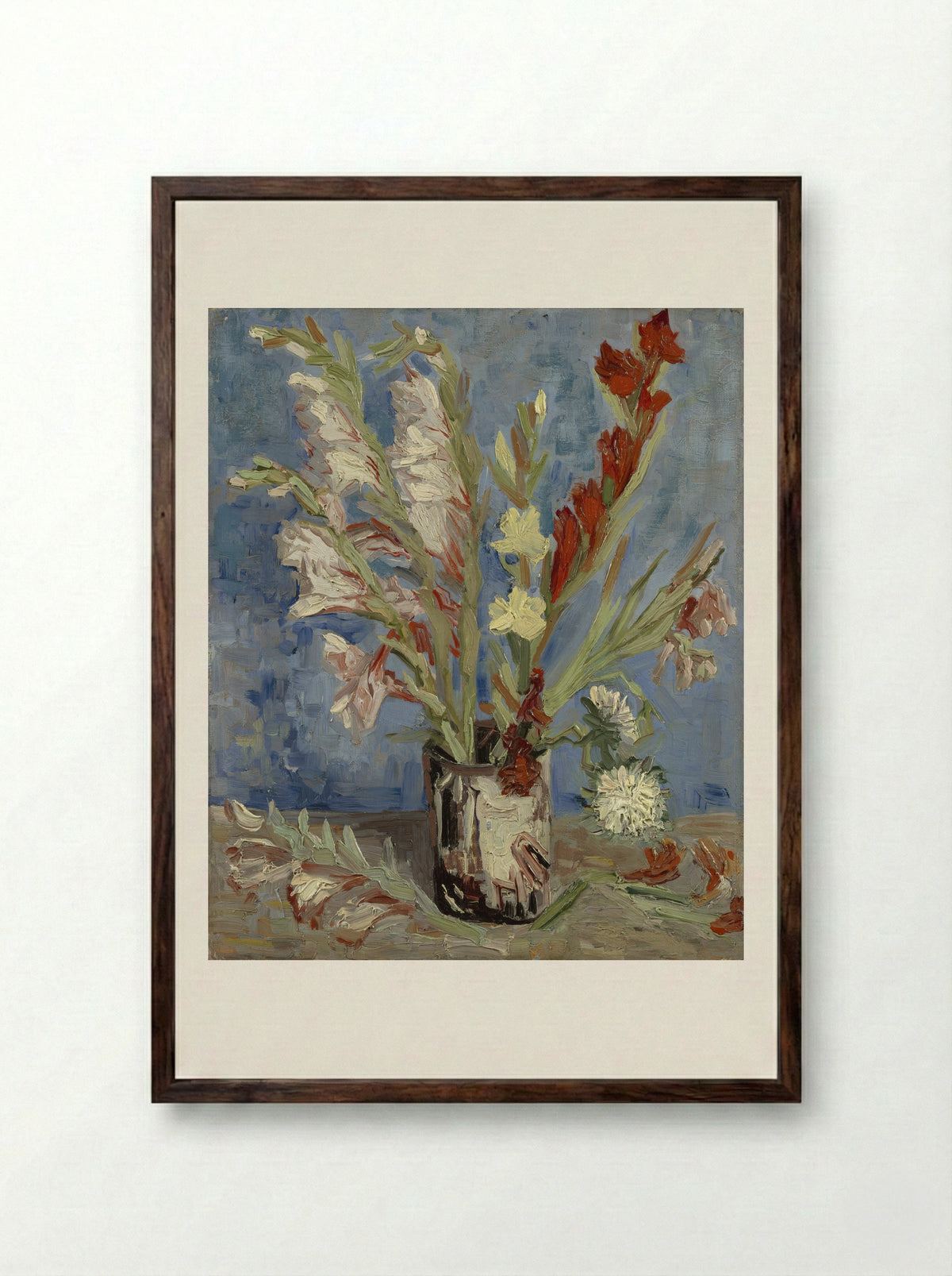 Vase with Gladioli - Vincent van Gogh - Framed Print Dark Wood